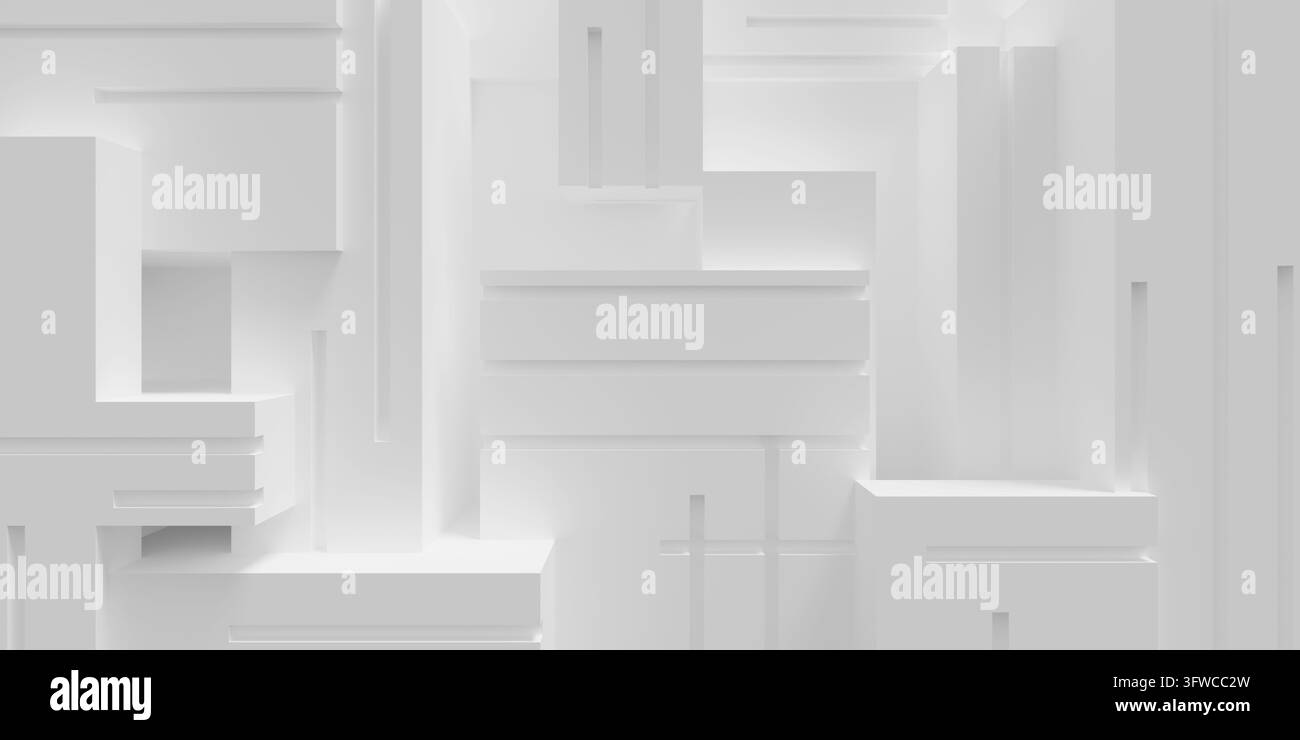 Sfondo bianco a blocchi.Design moderno a cubi.Image 3D. Foto Stock