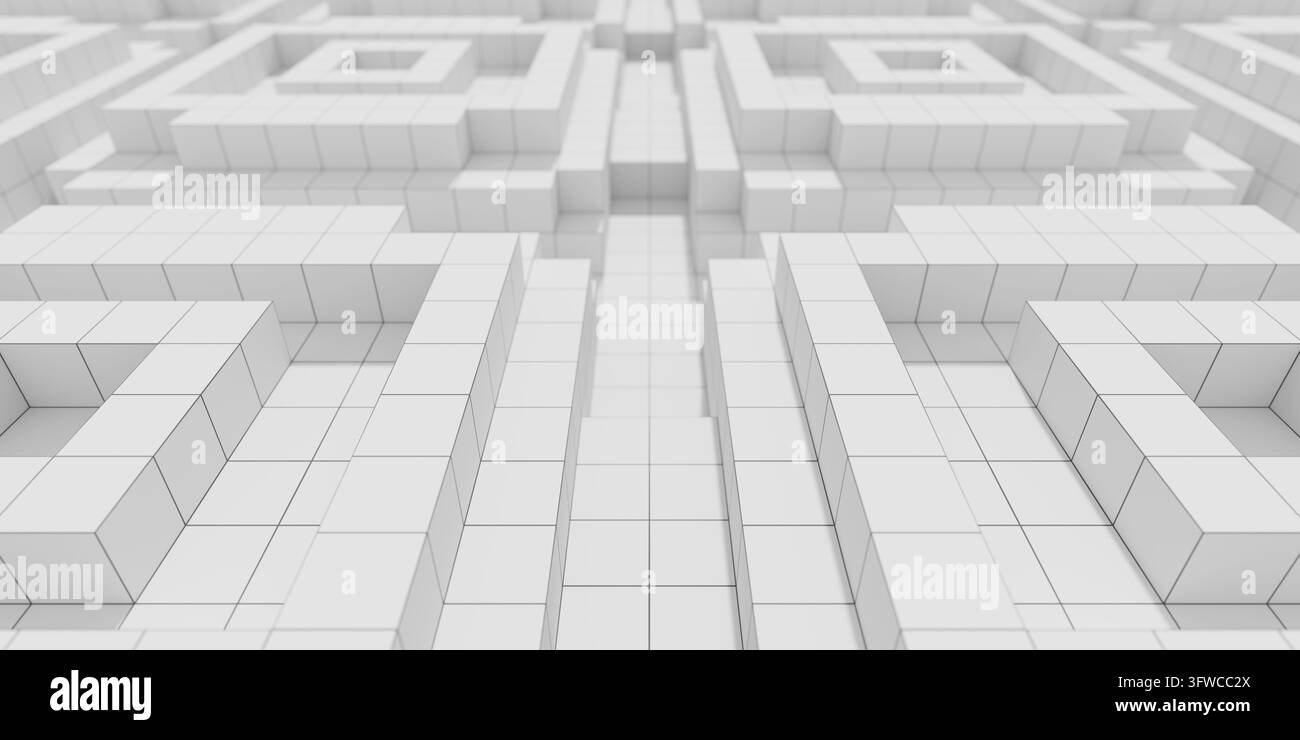 Sfondo bianco a blocchi.Design moderno a cubi.Image 3D. Foto Stock
