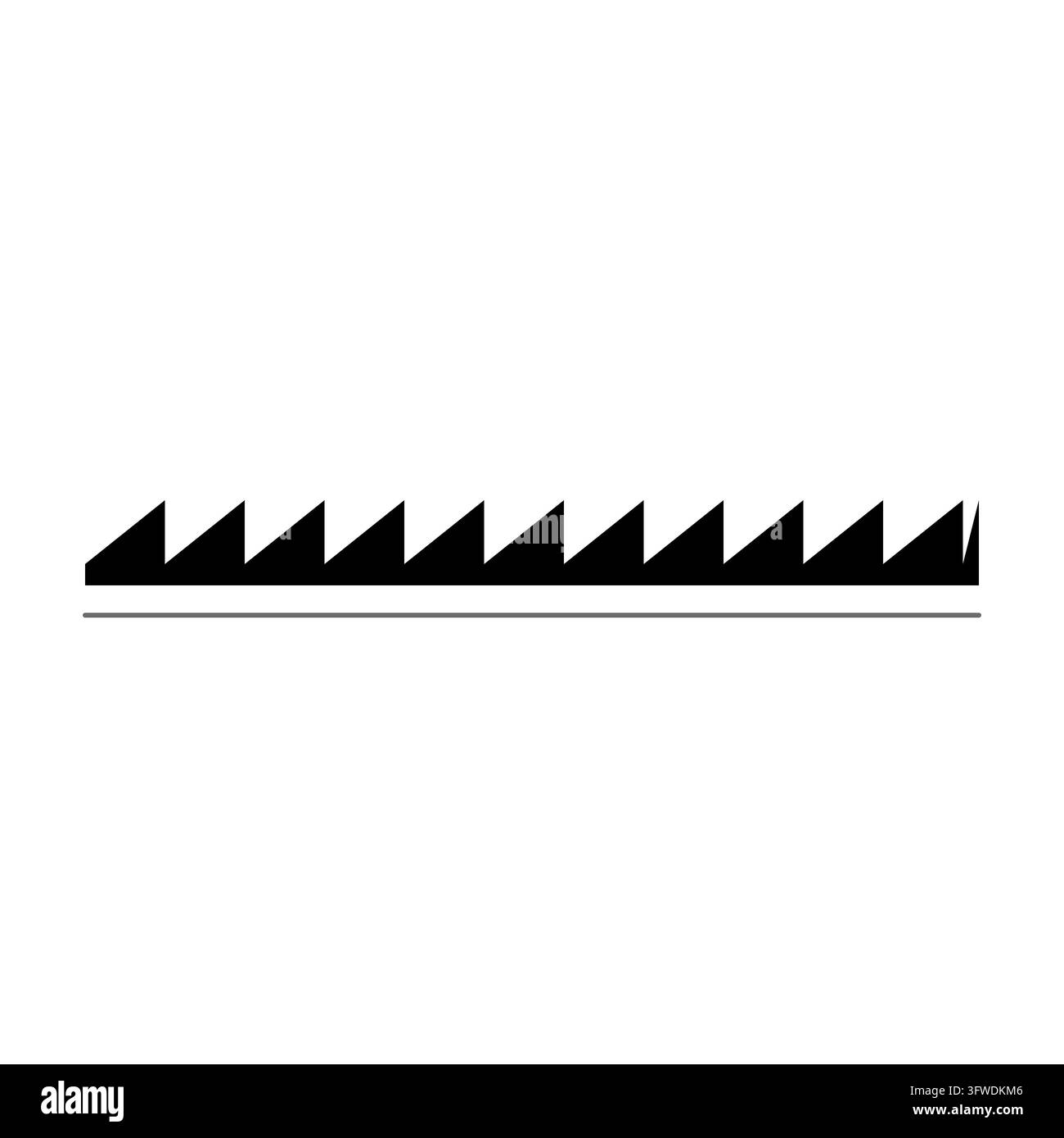 Banda di divisione a denti di sega nera con un sottile tratto di sottolineatura grigio su sfondo bianco Illustrazione Vettoriale