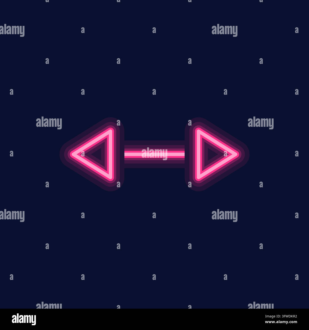 Freccia a doppia testa neon rosa che punta in entrambe le direzioni come tubo luminoso su blu scuro Illustrazione Vettoriale