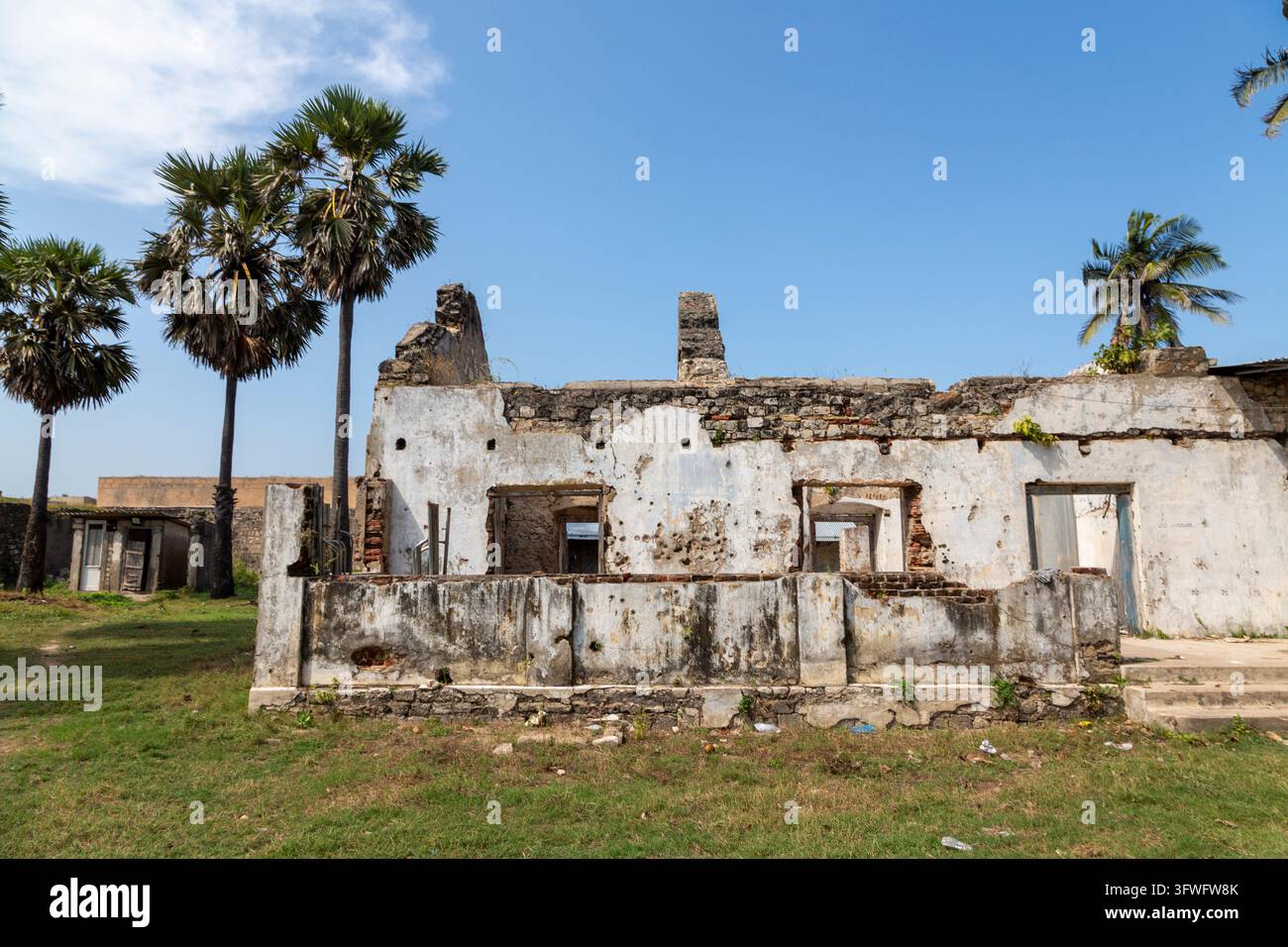 Edificio in rovina all'interno del vecchio forte costruito dai portoghesi, Provincia Settentrionale, Mannar, Sri Lanka Foto Stock
