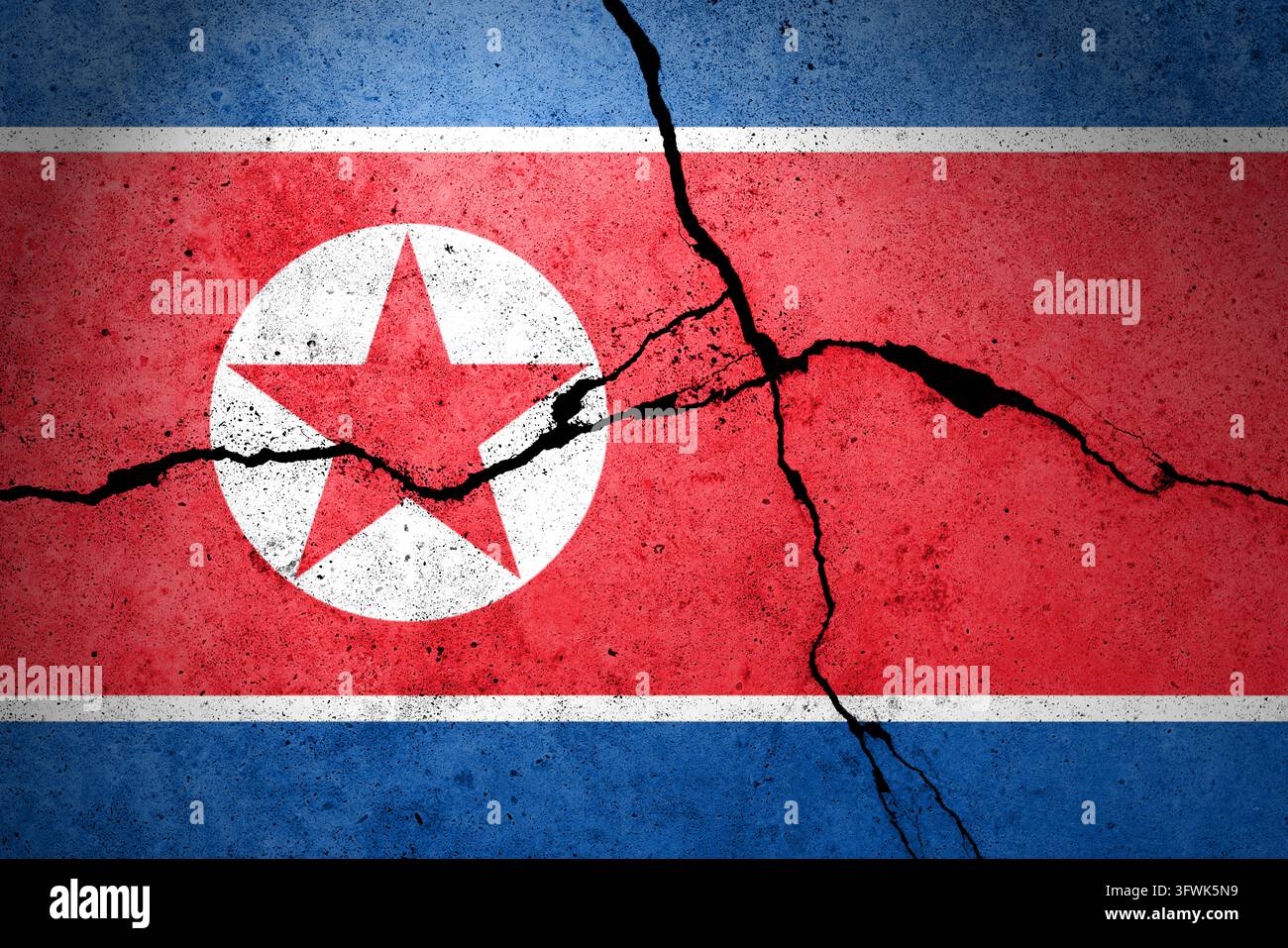 Bandiera della Corea del Nord dipinta su un muro Foto Stock