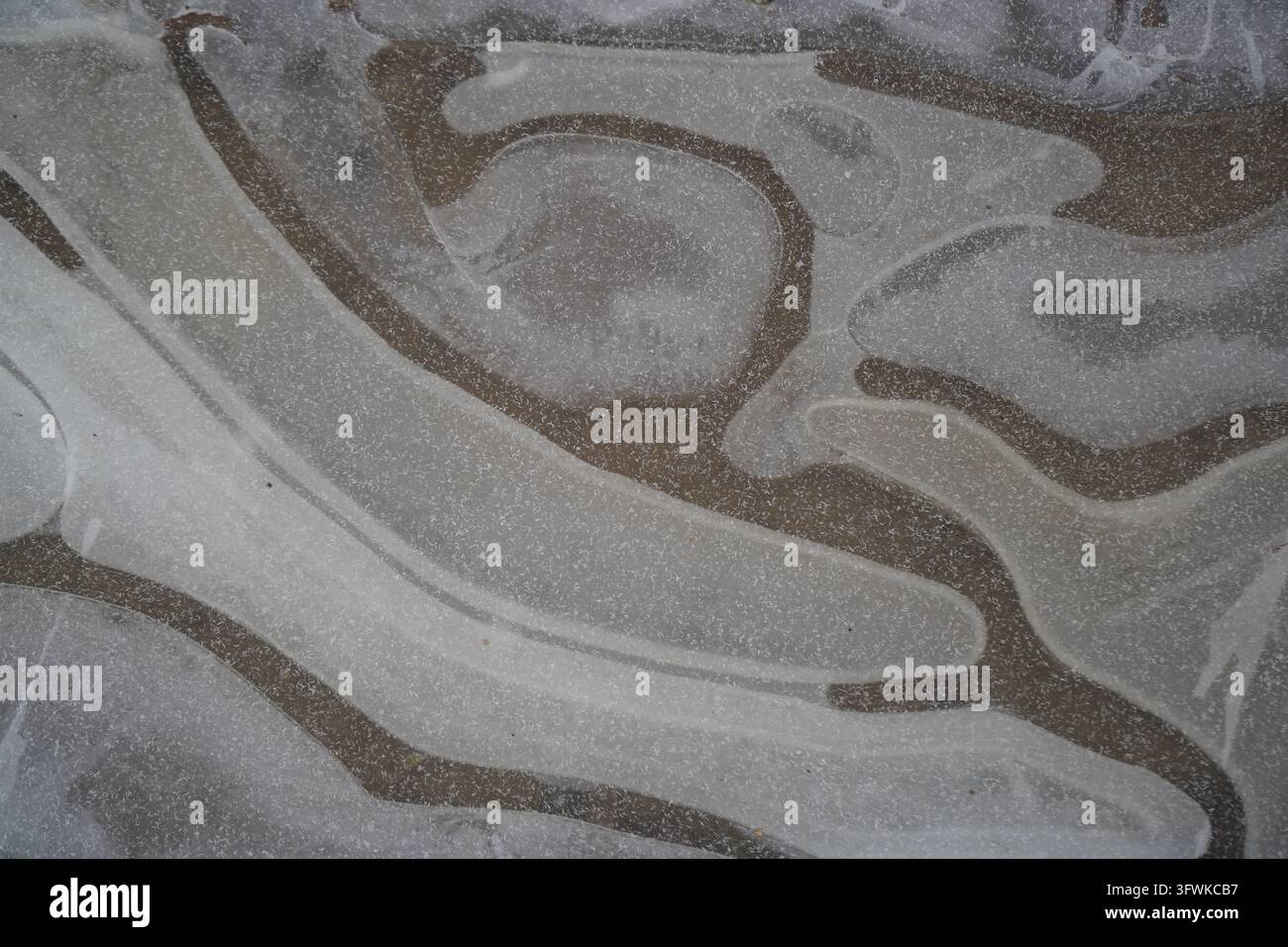 Pattern astratti su una pozza ghiacciata su una strada sterrata Foto Stock