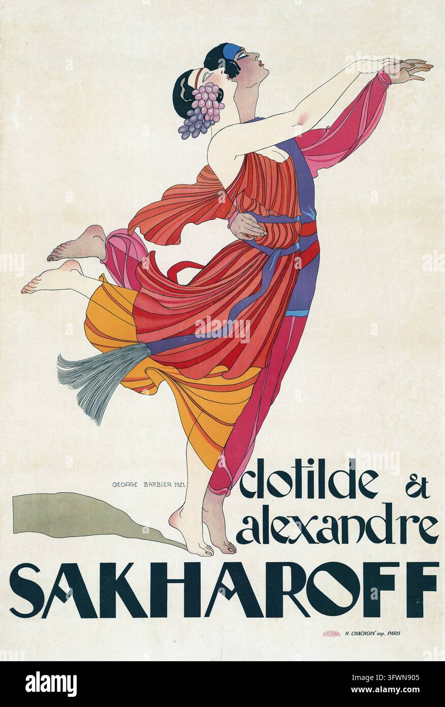 Un poster francese Art Déco del 1921 progettato dall'illustratore George Barbier che promuove la coppia di ballerini Clotilde e Alexandre Sakharoff. La composizione raffigura Foto Stock
