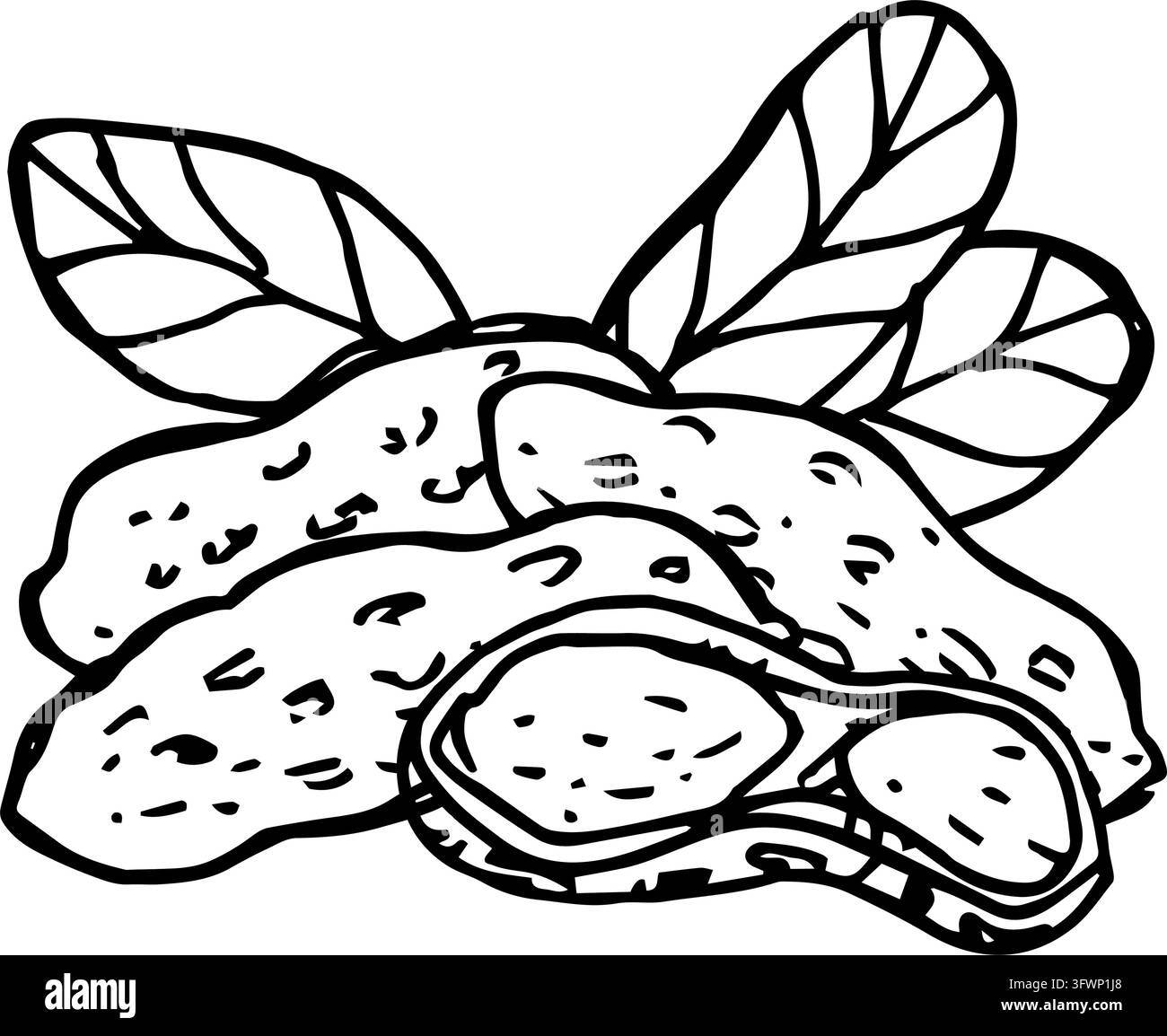 Composizione di arachidi in stile schizzo. Cumulo di arachidi con frutta e fiori. Illustrazione vettoriale disegnata a mano isolata. Illustrazione Vettoriale