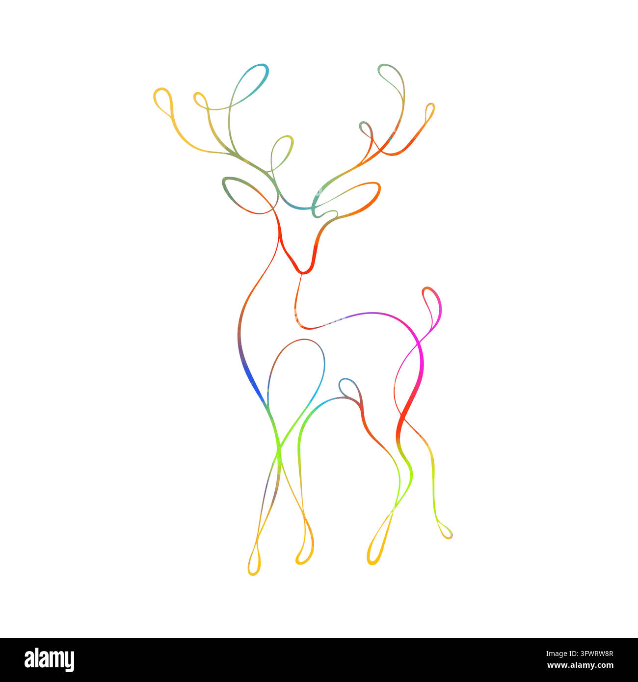 Un cervo multicolore a una sola linea. Disegno a mano. Non AI. Illustrazione vettoriale Illustrazione Vettoriale