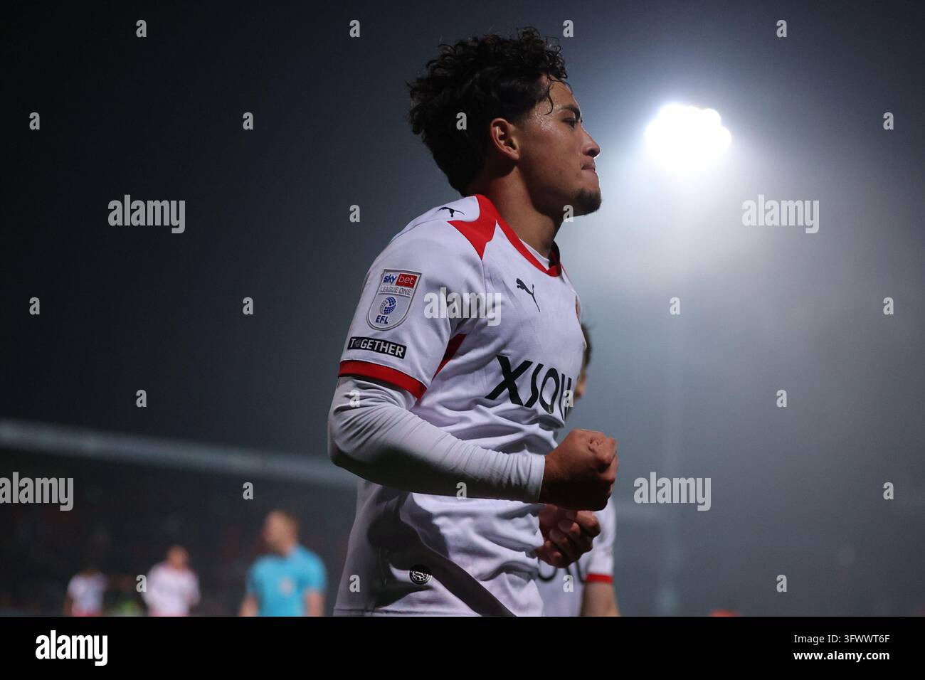 Phoenix Patterson di Stevenage celebra il suo gol durante la partita Sky Bet League One Stevenage contro Plymouth Argyle al Lamex Stadium, Stevenage, Regno Unito il 20 ottobre 2026 (Foto di Harvey Murphy/News Images) Foto Stock