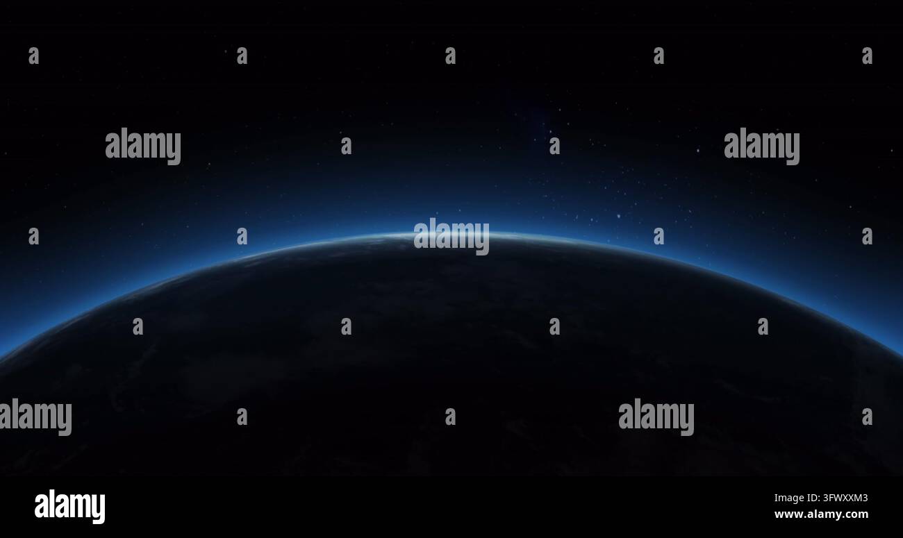 Cielo notturno stellato e orizzonte terrestre luminoso che mostra la bellezza del pianeta dallo spazio Foto Stock
