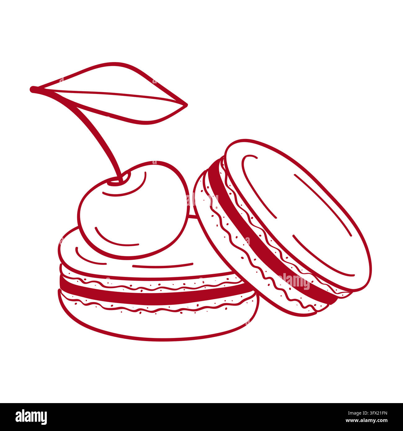 Doodle dessert francese macarons alla ciliegia Illustrazione Vettoriale
