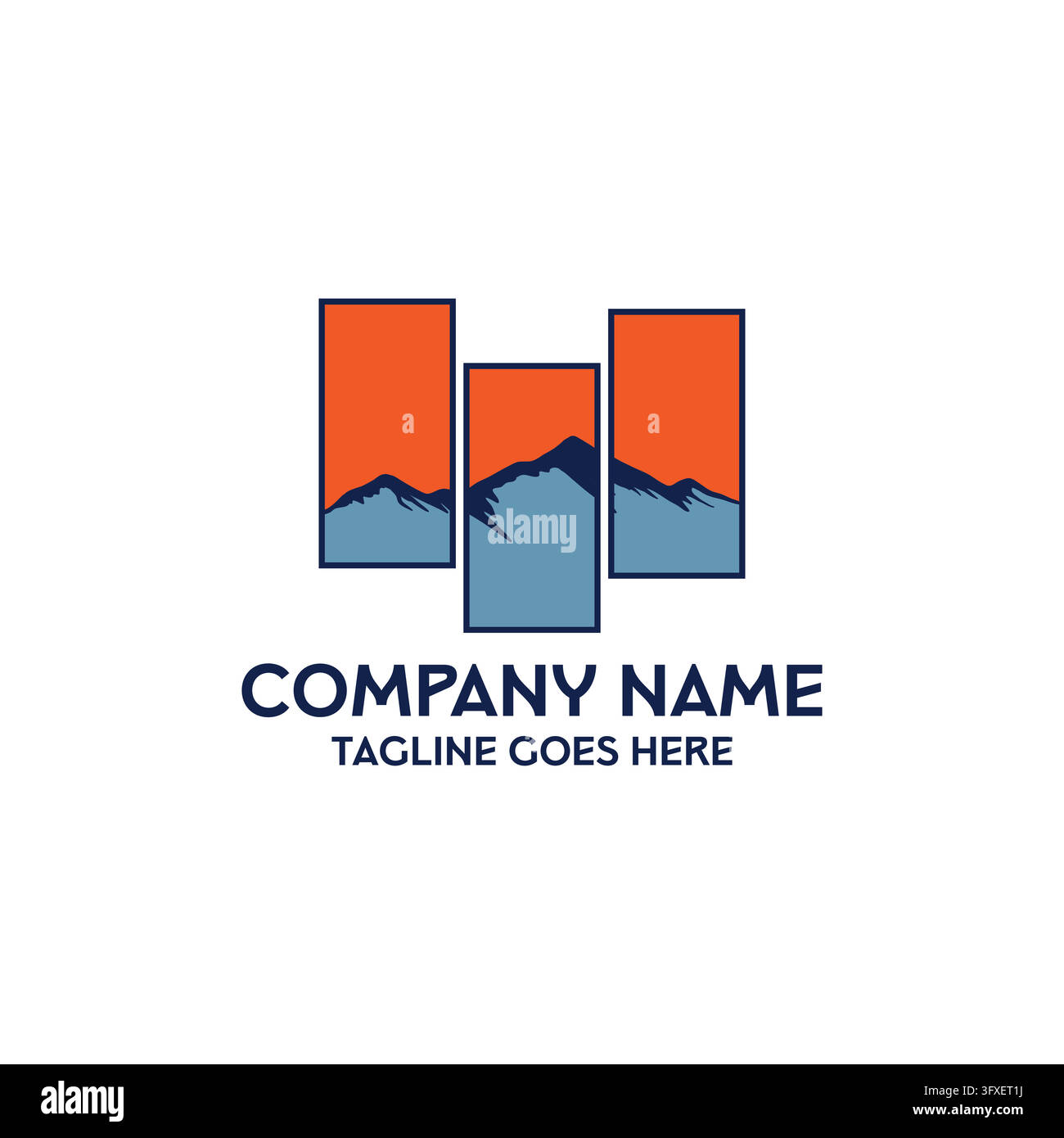 Design vettoriale di logo panoramico con creste di colline, picchi montuosi e paesaggio minimalista Illustrazione Vettoriale