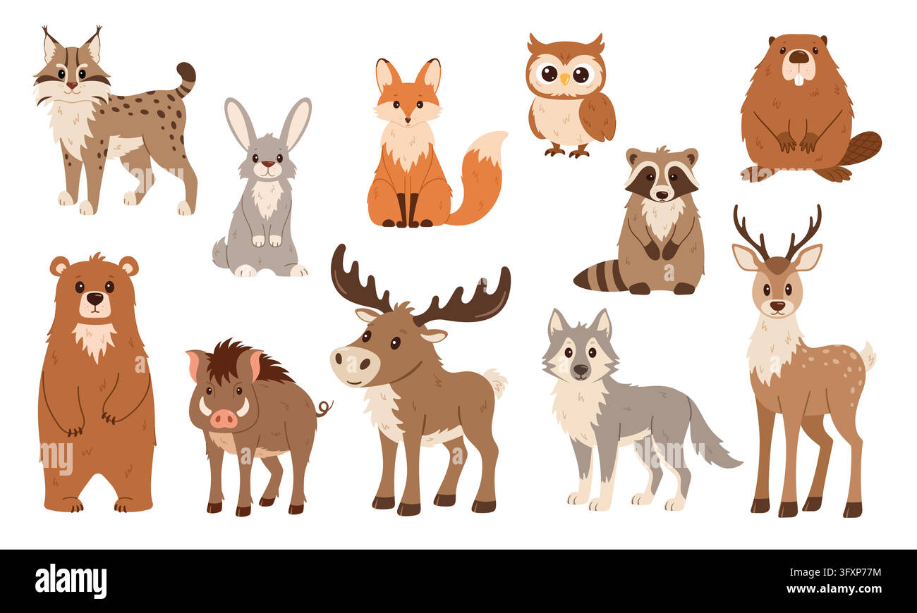 Set di personaggi di animali della foresta carini Illustrazione Vettoriale