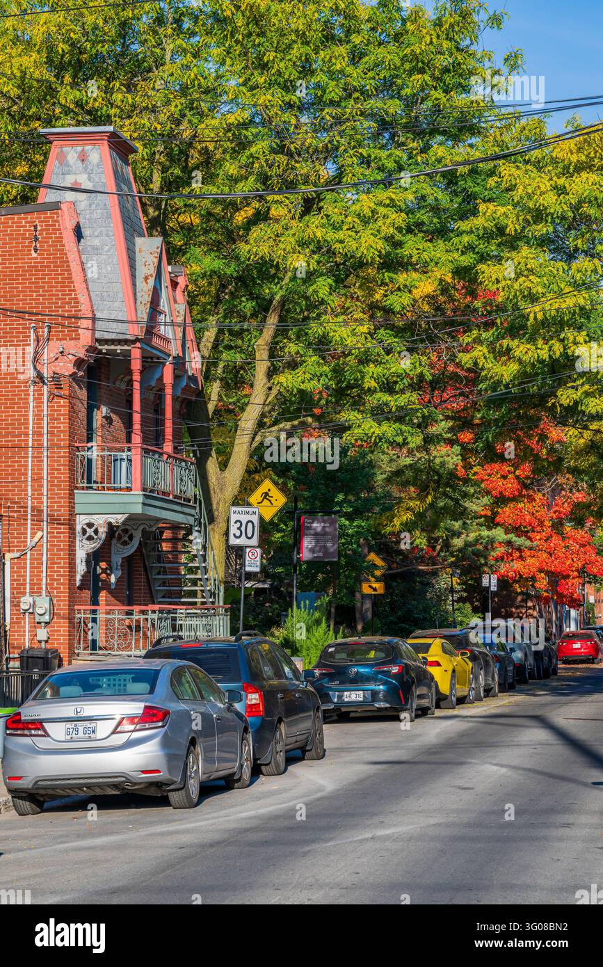 Via nel quartiere residenziale di Ville-Marie, Montreal, Quebec, Canada Foto Stock