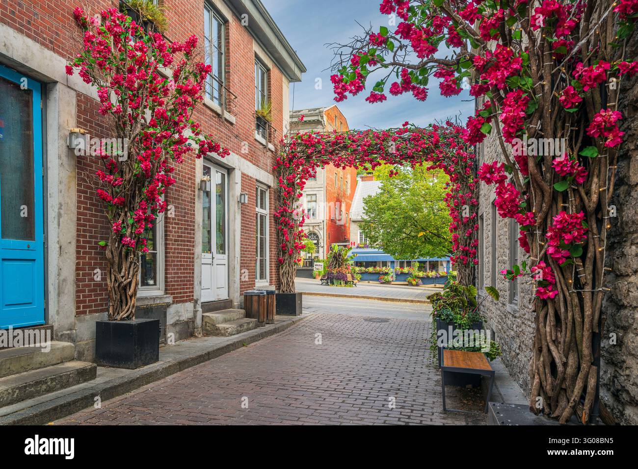 Strada pittoresca nella vecchia città, Montreal, Quebec, Canada Foto Stock