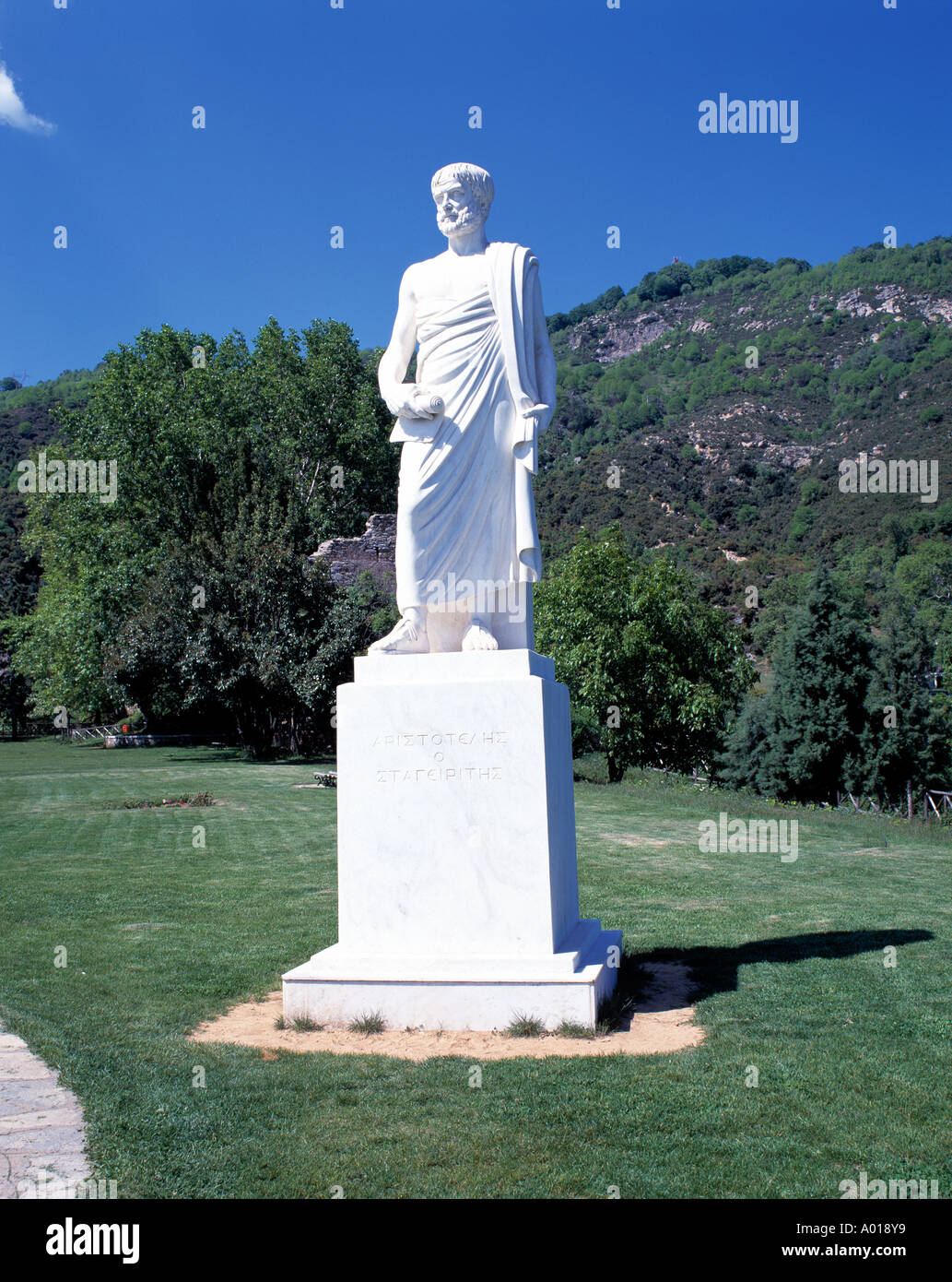 In Aristoteles-Statue Stagira, Chalkidike, Griechenland Foto Stock