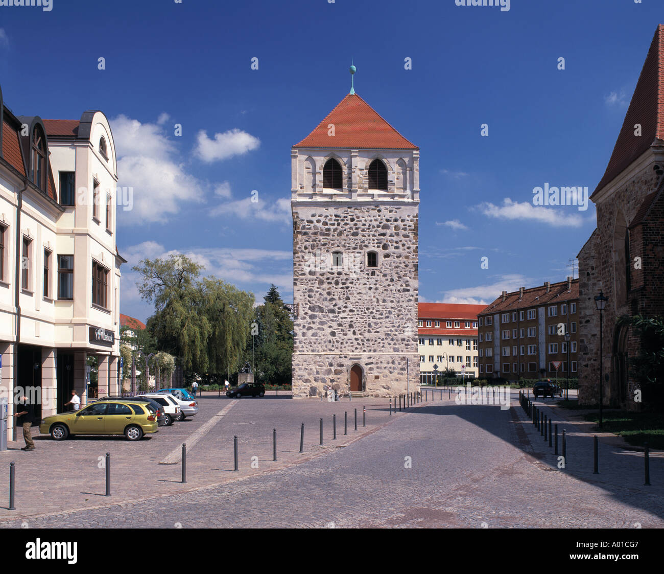 Dicker Turm an der Schlossfreiheit a Zerbst, Sassonia-Anhalt Foto Stock
