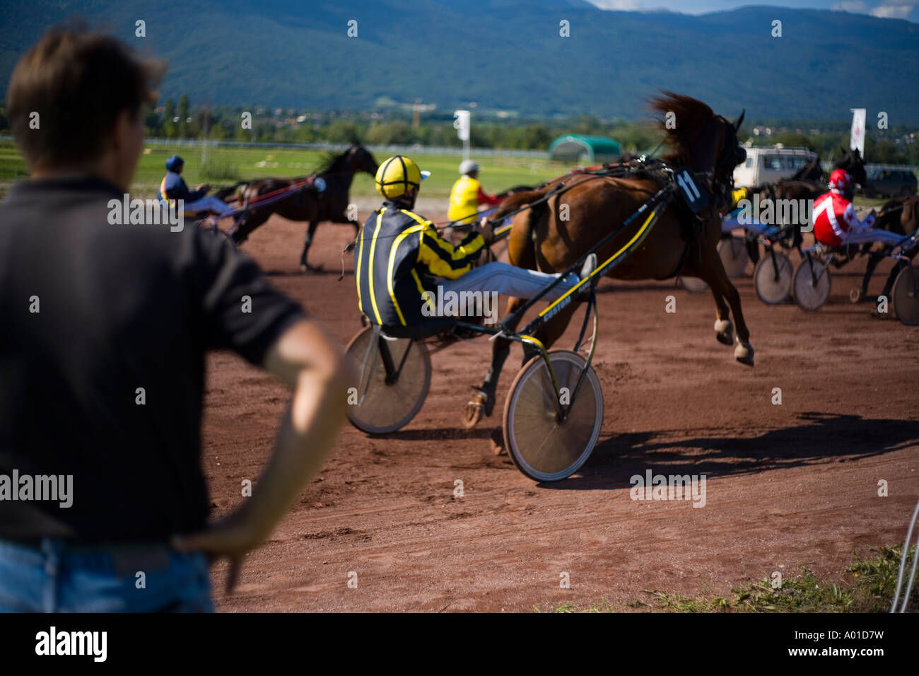 Trotto con un cavallo durante la riunione di Divonne Les Bains Foto Stock
