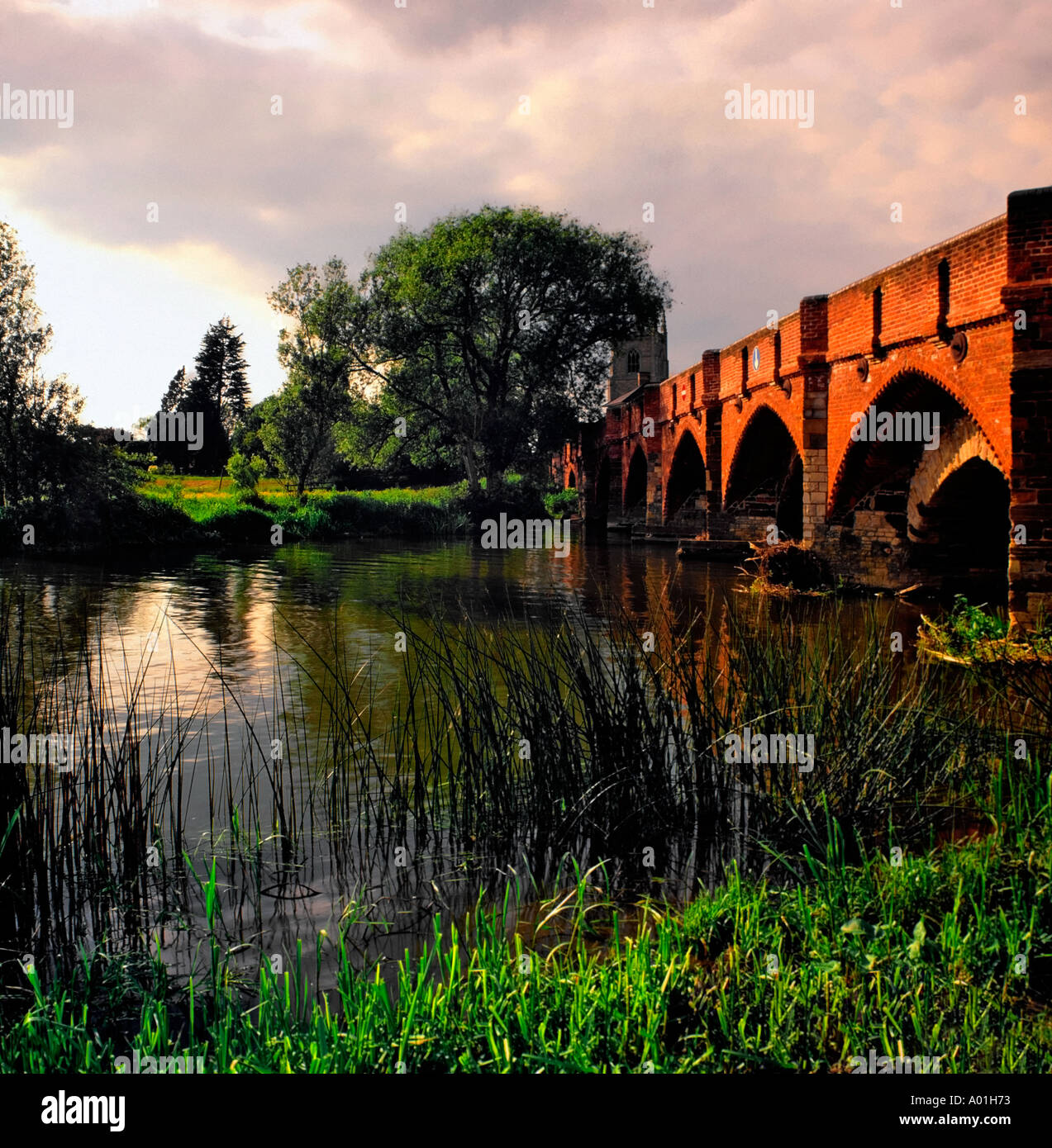 Inghilterra home counties bedfordshire il Fiume Great Ouse ponte medievale grande barford Foto Stock