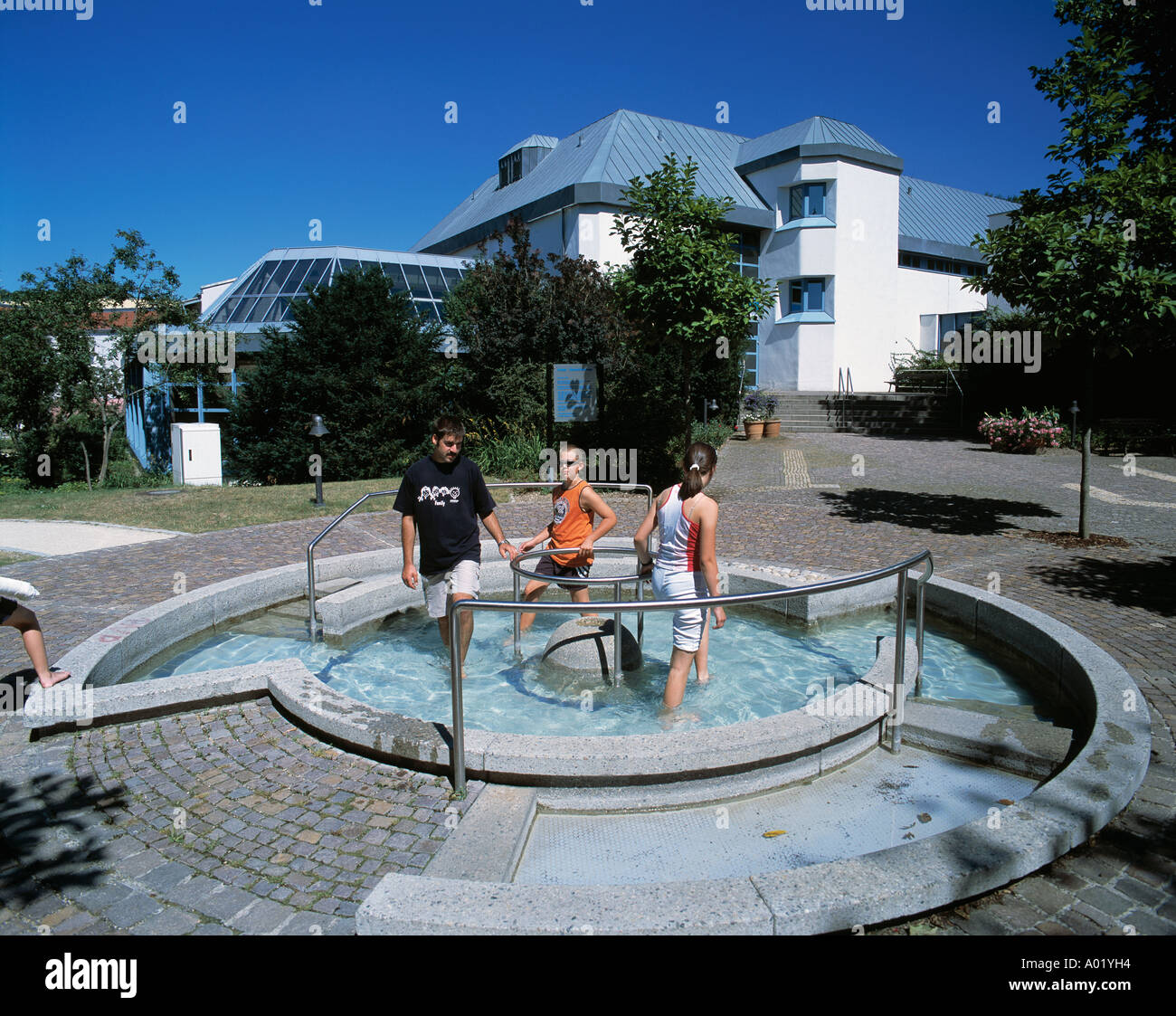 D-Bad Abbach, il Danubio, Baviera, i giardini del centro termale, ospedale, clinica speciale sulla riabilitazione, fisioterapia, acqua indurimento, percorso Kneipp Foto Stock