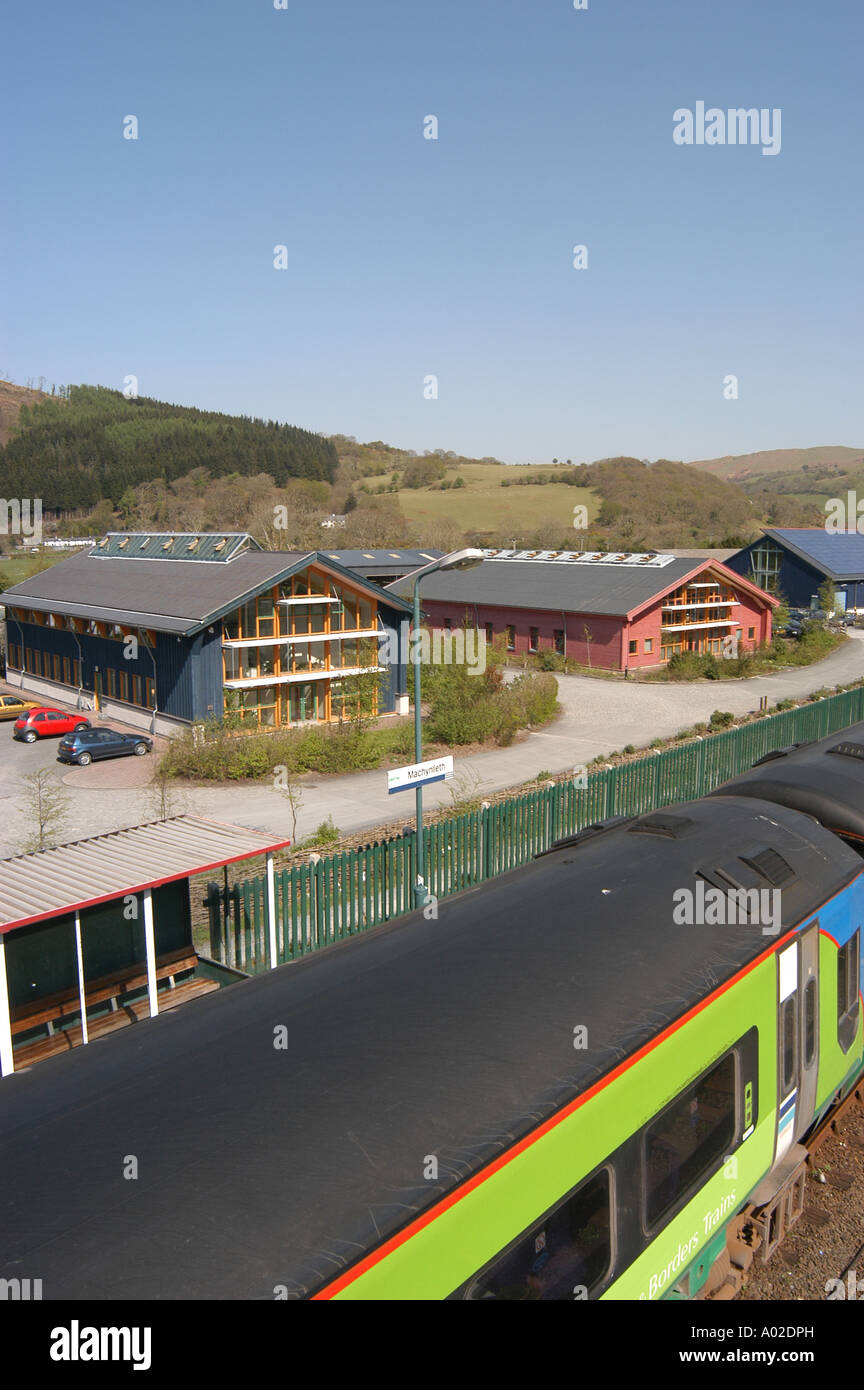 Eco Dyfi parco vicino la Cambrian Coast stazione ferroviaria e stazione Machynlleth powys Galles centrale nel dyfi valley, Wales UK Foto Stock