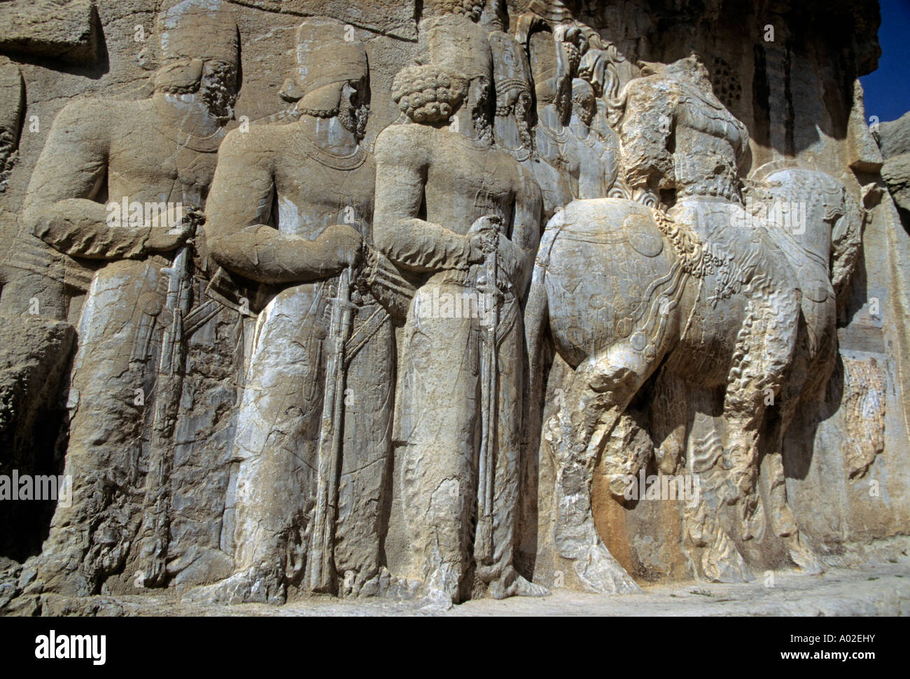 Le sculture a Persepolis la rovina della città che fu la capitale dell'antico impero persiano Foto Stock