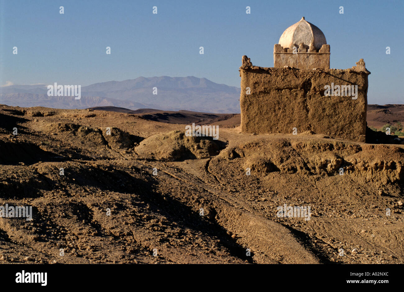 Un mausoleo / tomba nel deserto vicino Amerzgane, Marocco Foto Stock