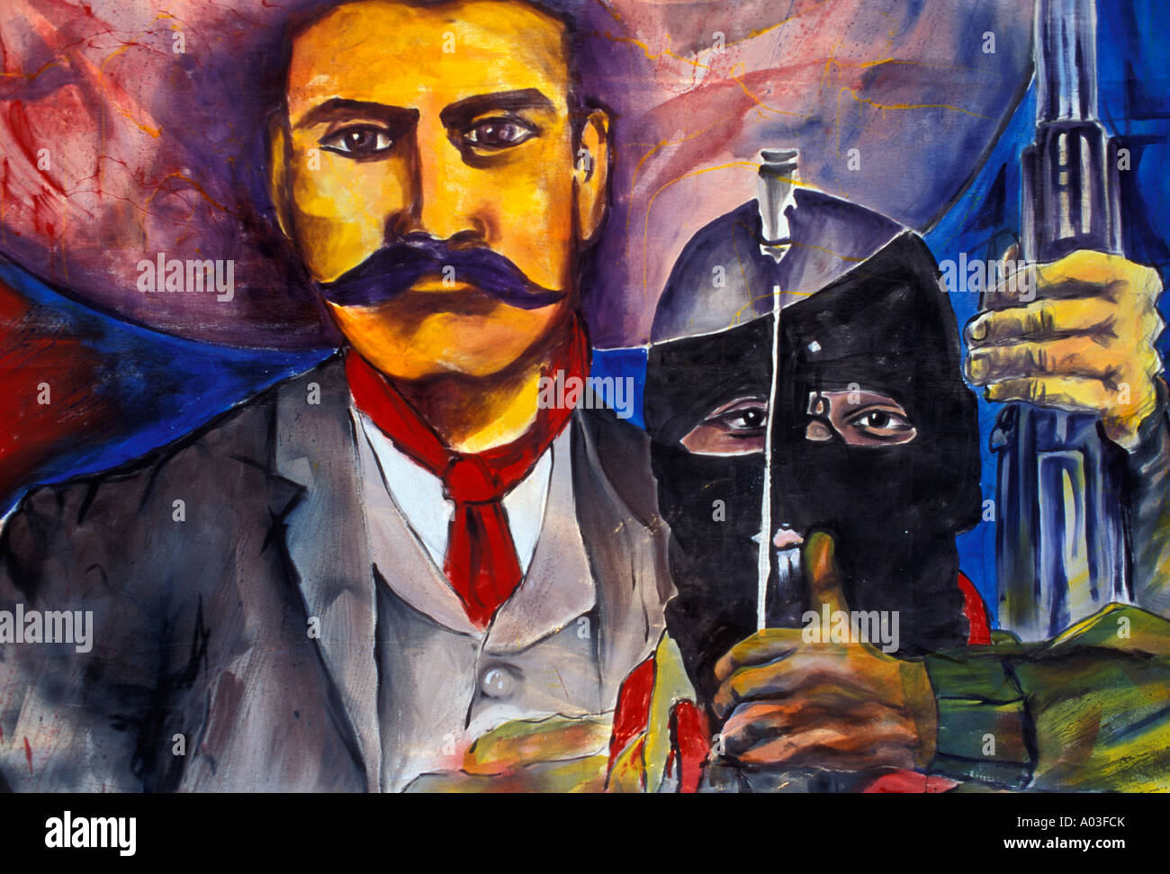 Immagine di stock di un murale messicano con Emiliano Zapata e Zapatista Foto Stock Immagine di stock di un murale messicano con Emiliano Zapata e Zapatista Foto Stock