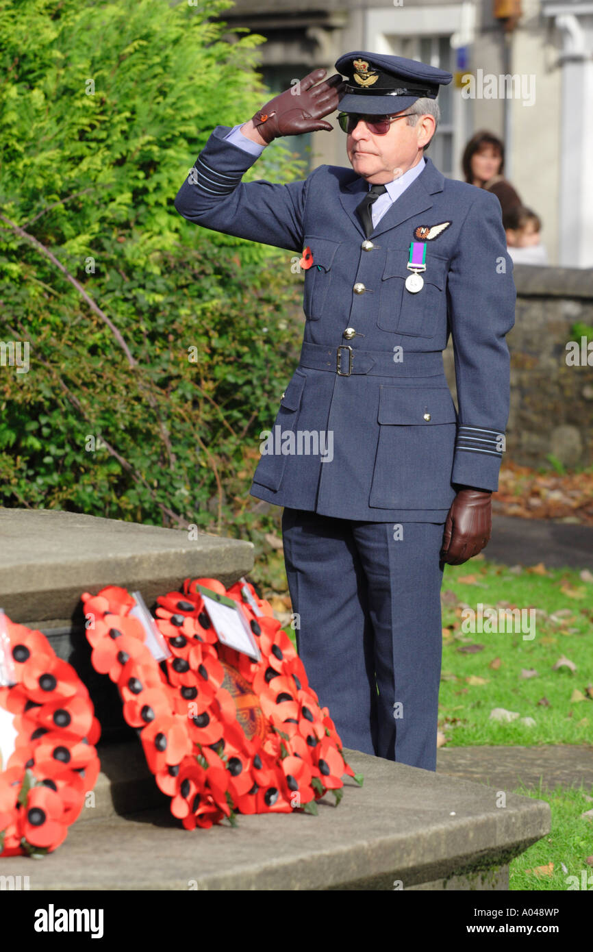 Poppy Day domenica ricordo un servizio ufficiale della RAF saluta compagni caduti Foto Stock