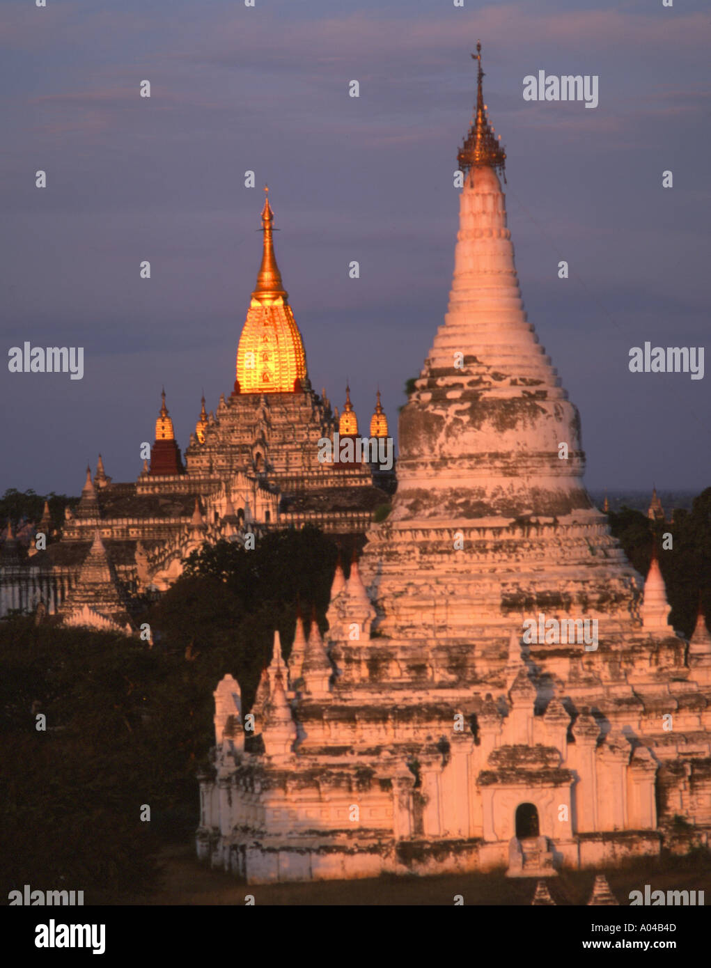 Myanmar (Birmania) Bagan templi al tramonto Foto Stock