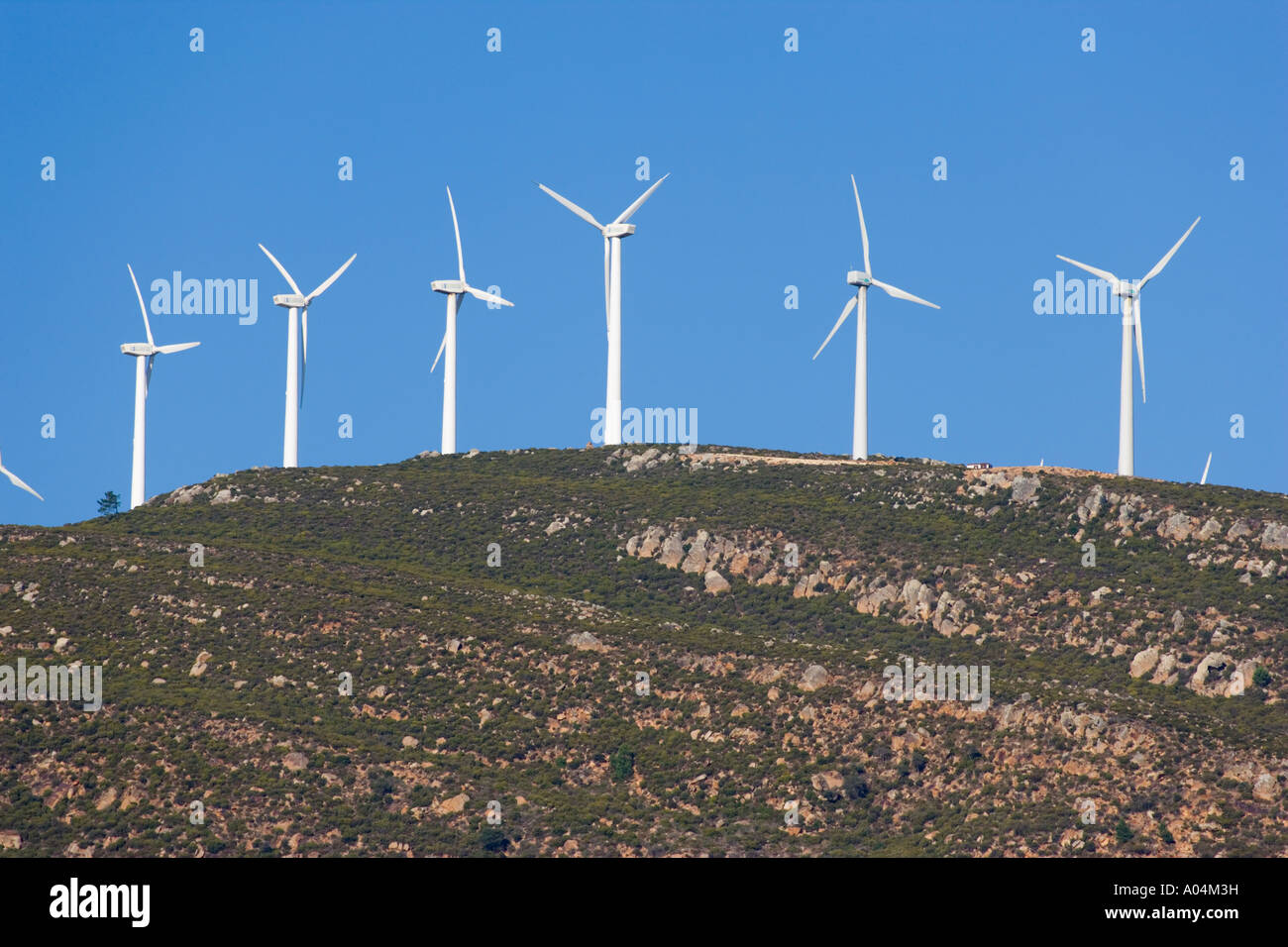 Mulini a vento sulla collina alle spalle di Tarifa la provincia di Cadiz Cadice Andalusia Spagna Foto Stock