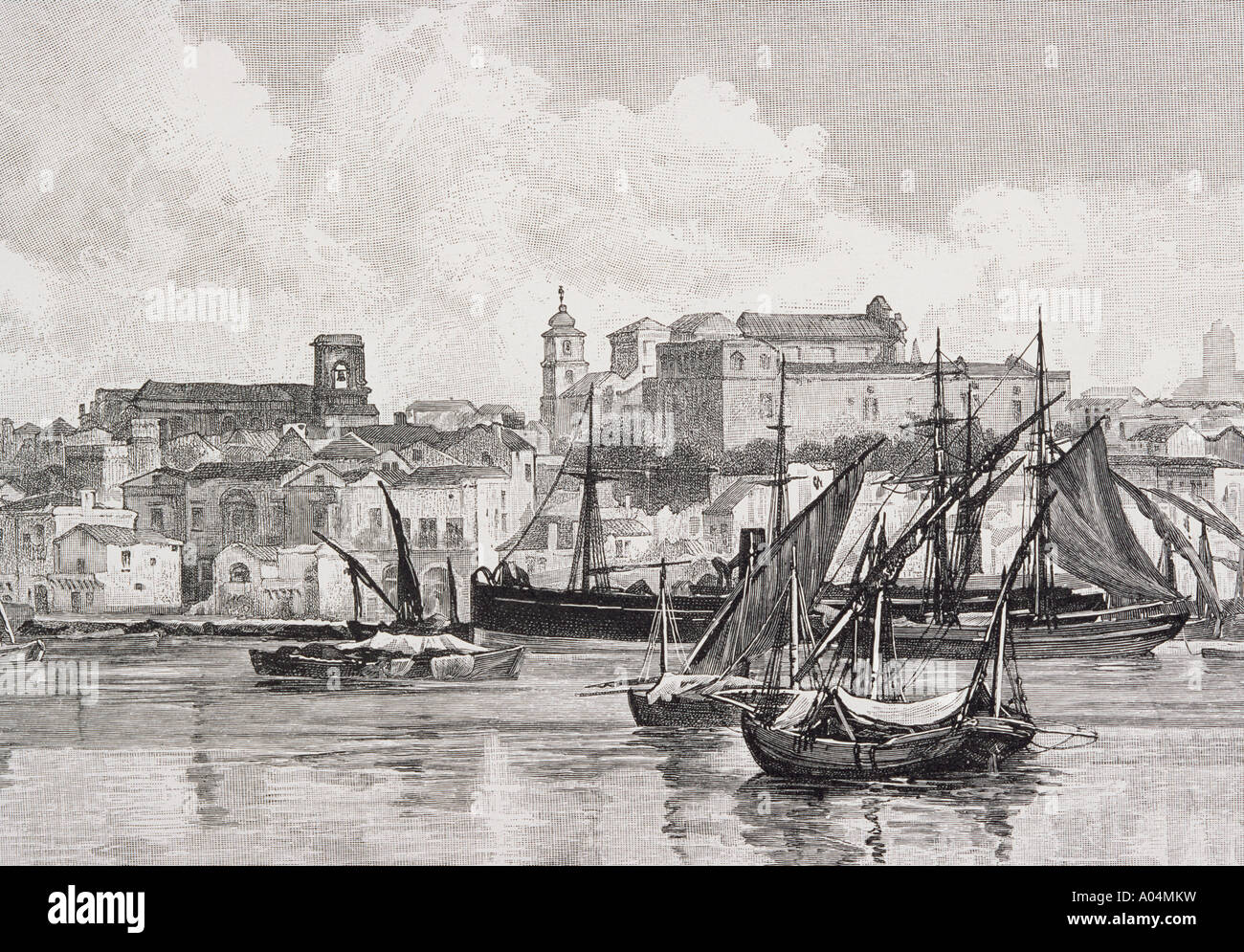 Brindisi, Italia. Il Porto, dal pittoresco Mediterraneo pubblicato circa 1880 Foto Stock