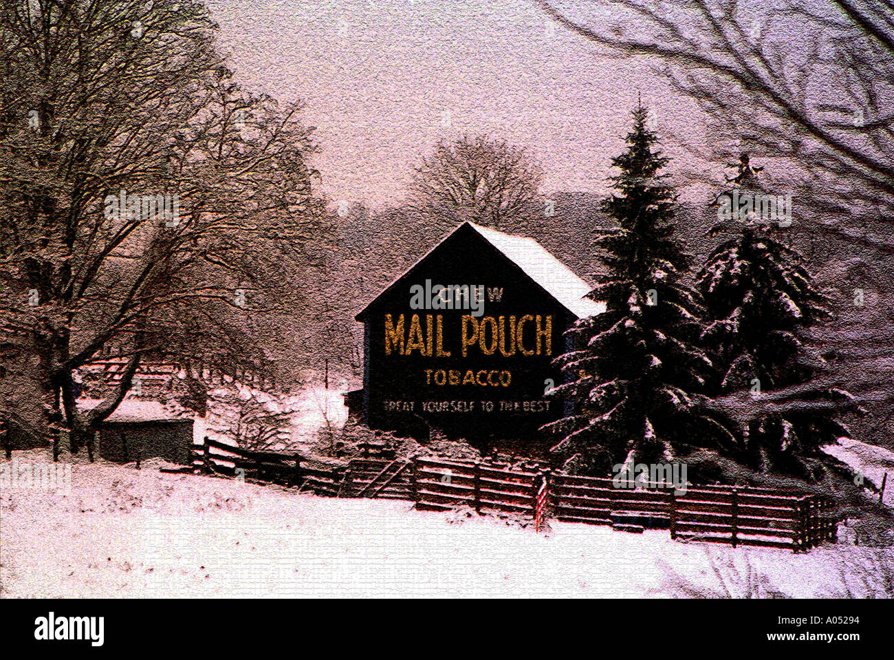 Scena invernale di Mail Pouch barn nelle zone rurali a noi Foto Stock