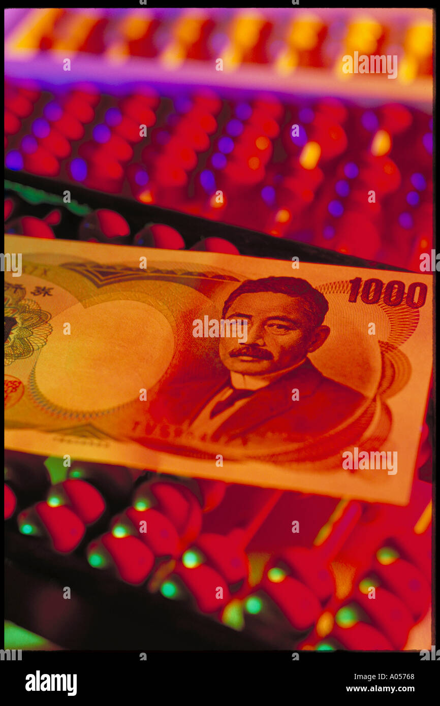 Yen giapponese su abacus contabilità di denaro Foto Stock