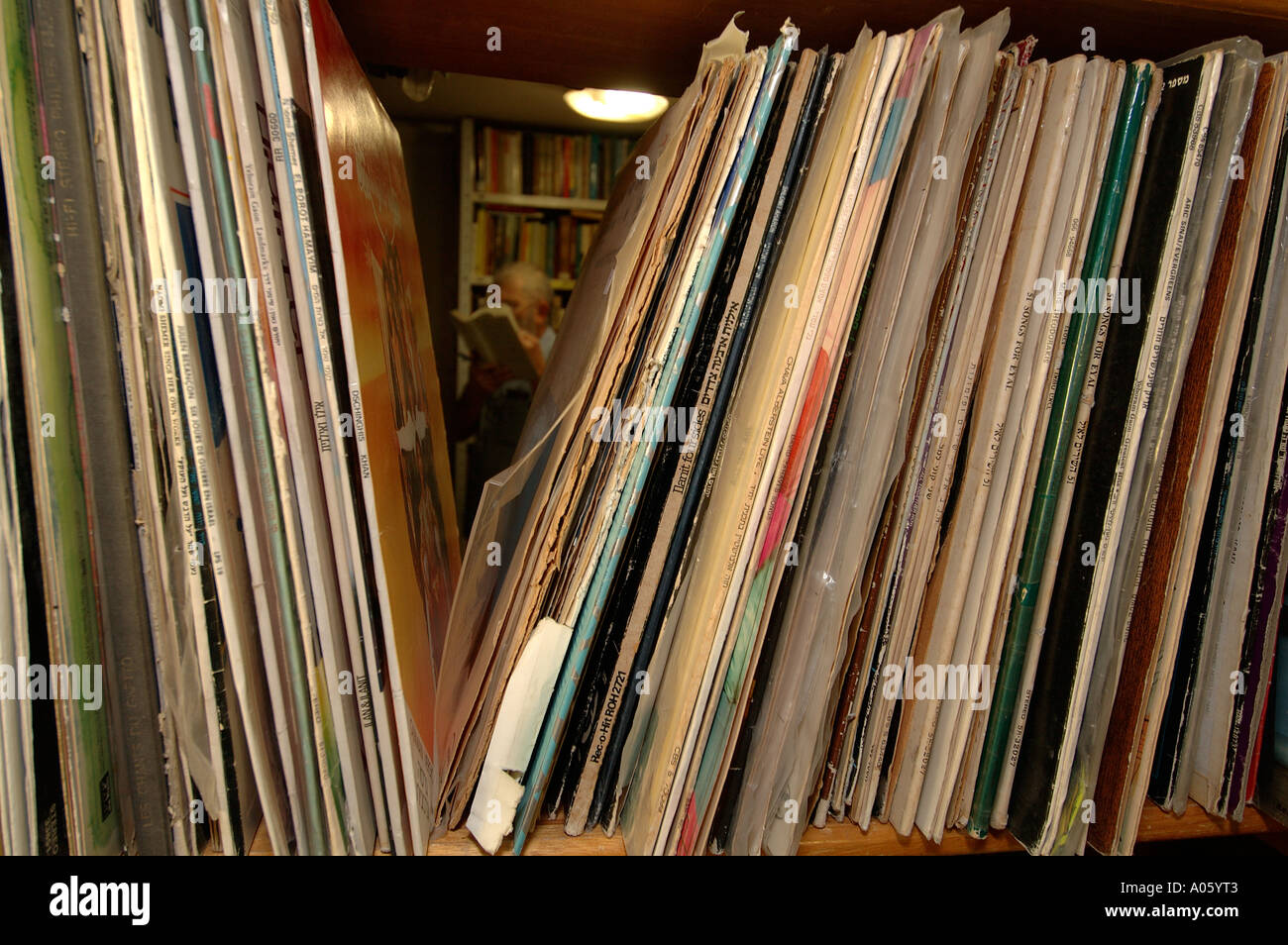 Pila di LP in vinile Foto Stock