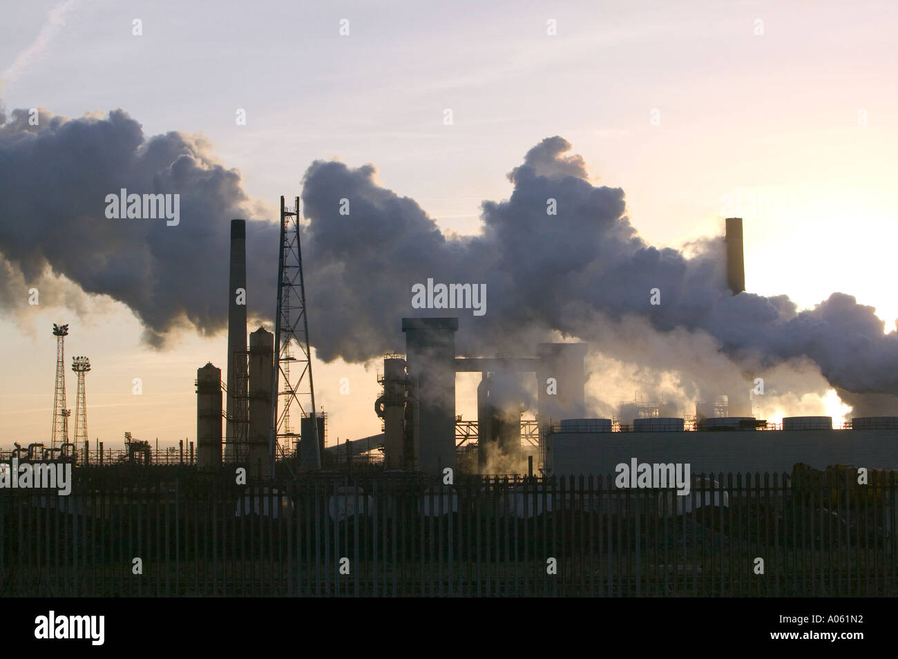 Rischi dovuti alle emissioni da Corus steel works, Teeside, Inghilterra Foto Stock