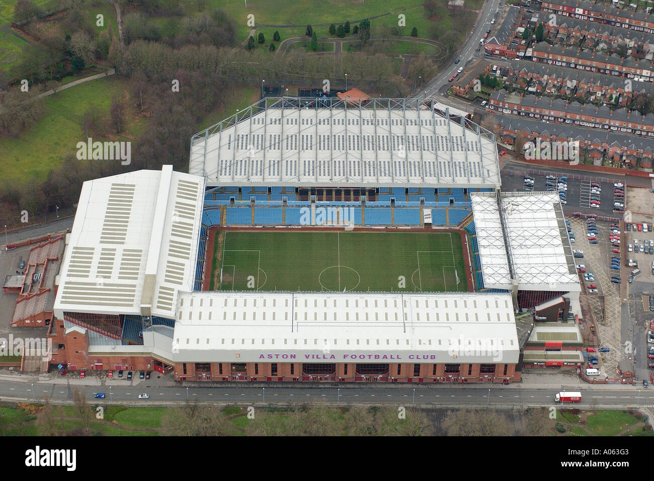 Vista aerea di Aston Villa Football Club di Birmingham, nota anche come Villa Park, casa a La Villa, la Villans o i Lions Foto Stock