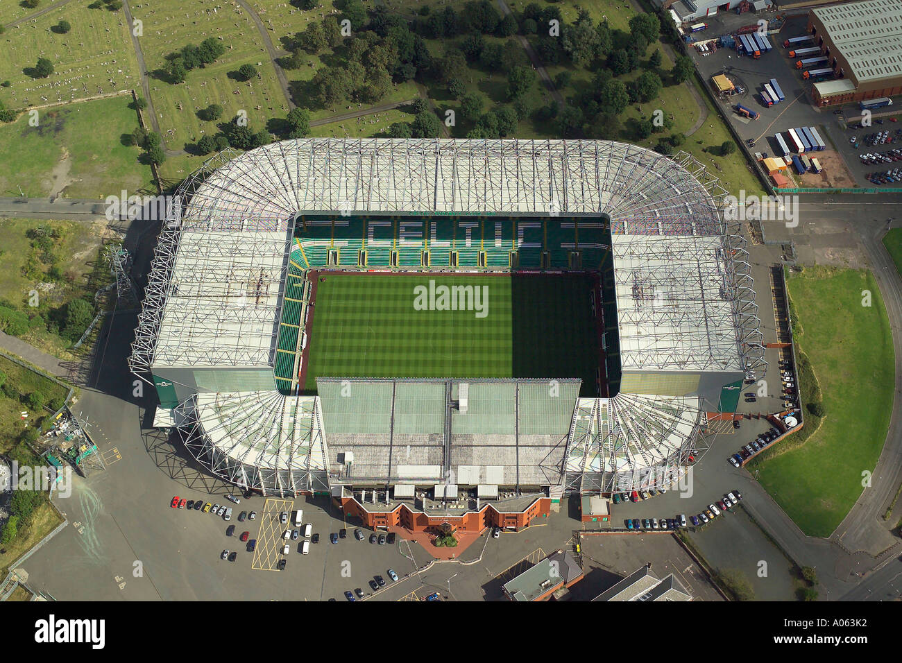 Vista aerea del Celtic Football Club, noto anche come Parkhead Stadium o Celtic Park, casa dei Bhoys, "Tic delle centine Foto Stock