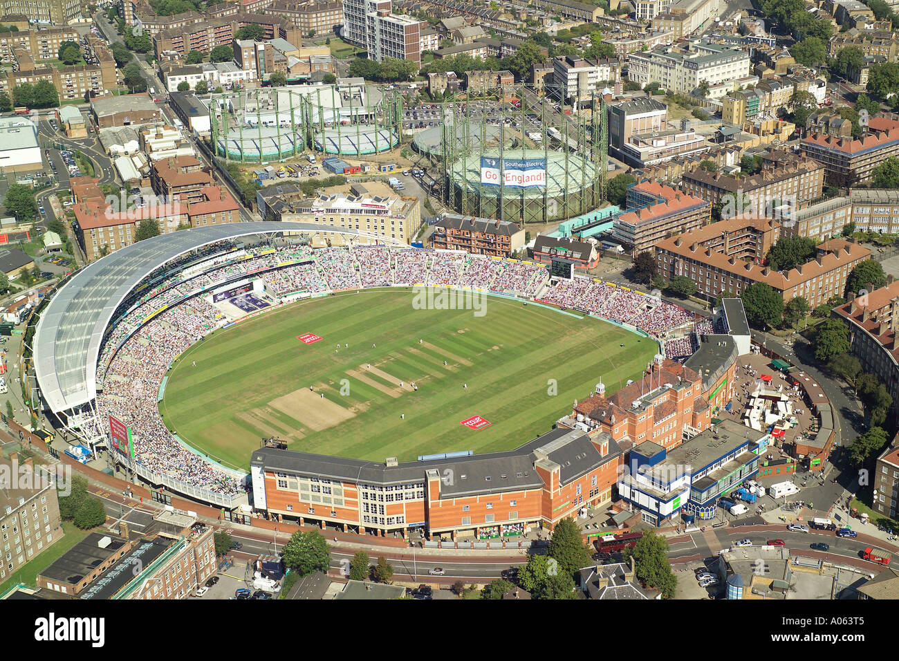 Vista aerea dell'ovale in London, casa del Surrey County Cricket Club, prese durante la fase finale delle ceneri corrispondono, England v Australia Foto Stock