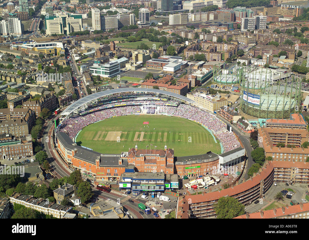 Vista aerea dell'ovale in London, casa del Surrey County Cricket Club, prese durante la fase finale delle ceneri corrispondono, England v Australia Foto Stock