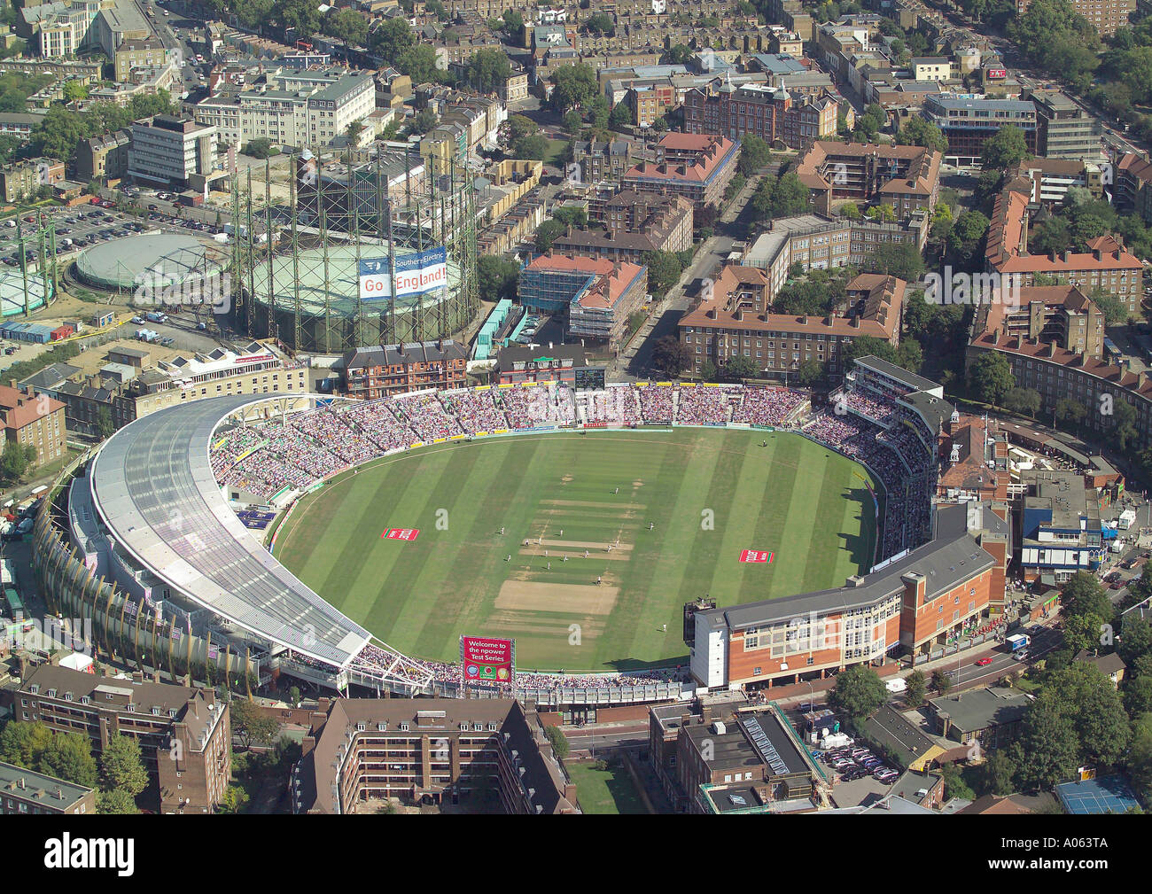 Vista aerea dell'ovale in London, casa del Surrey County Cricket Club, prese durante la fase finale delle ceneri corrispondono, England v Australia Foto Stock