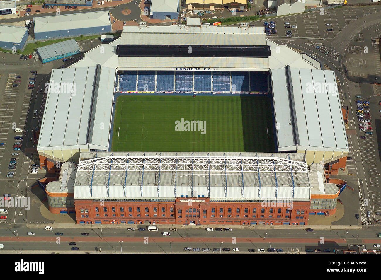 Vista aerea di Glasgow Rangers Football Club in Scozia. È anche noto come Ibrox Stadium, casa del Gers Foto Stock