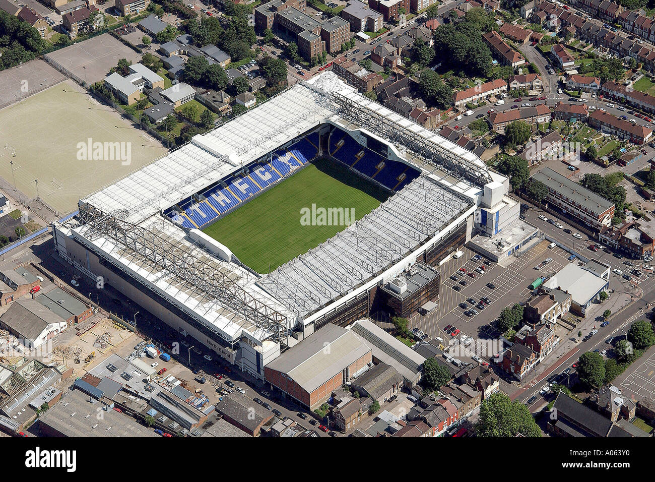 Vista aerea del Tottenham Hotspur Calcio Club di Londra. È anche chiamato White Hart Lane e la casa di spurie Foto Stock