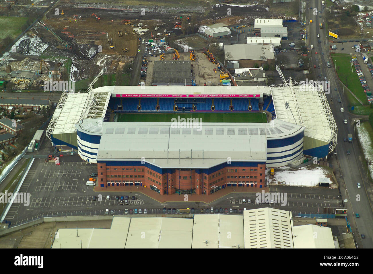 Vista aerea del West Bromwich Albion Football Club in Birmingham, noto anche come il biancospino, home per i Baggies' Foto Stock