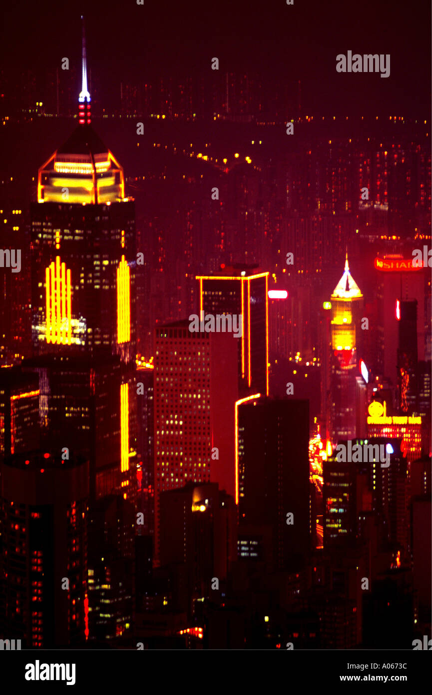 Hong Kong Cityscape notte Fiancial District Foto Stock