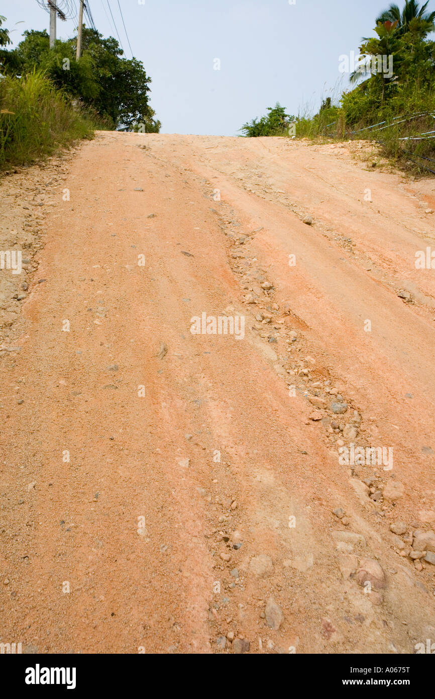 Pista sterrata vie di collegamento per backpackers in luoghi di villeggiatura di Ko Phangan,della Thailandia. Foto Stock