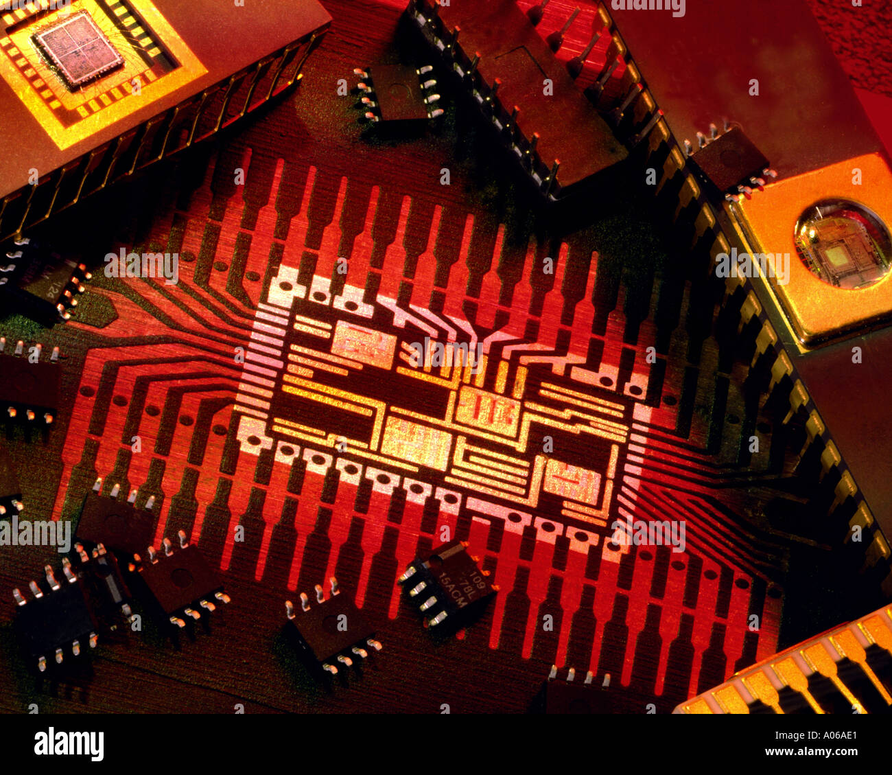 Silicon chip lead frame Foto Stock