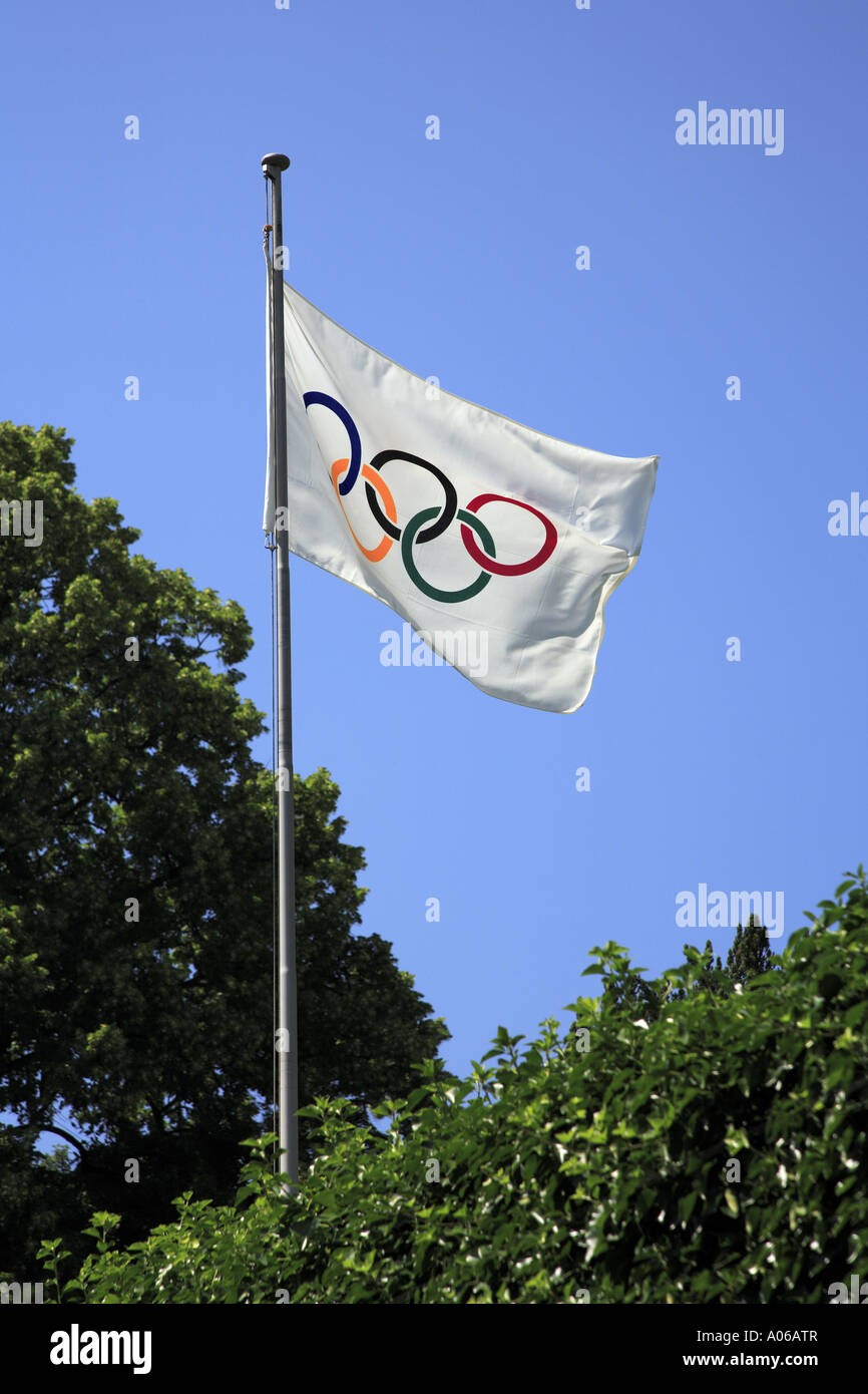 Bandiera olimpica Foto Stock