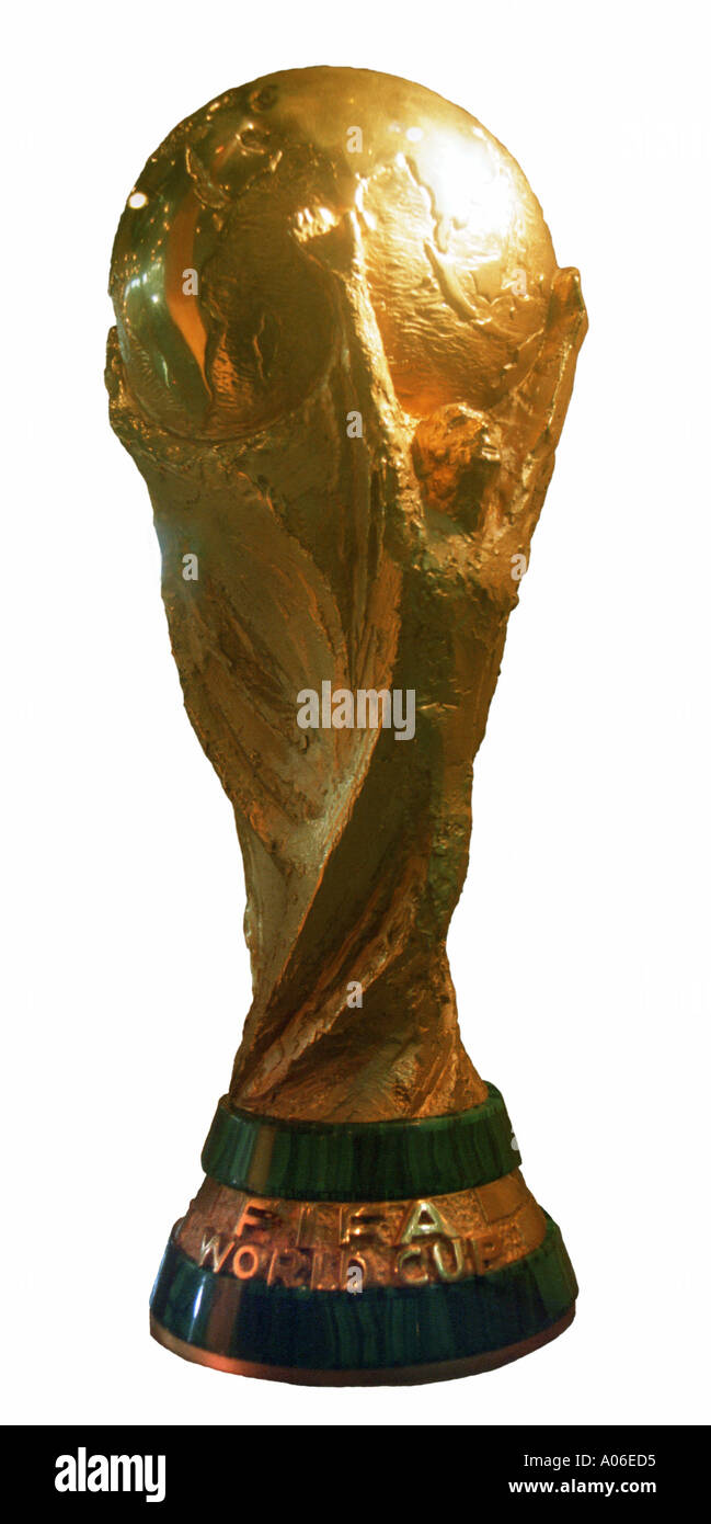 Coppa del mondo trofeo su sfondo bianco Foto Stock