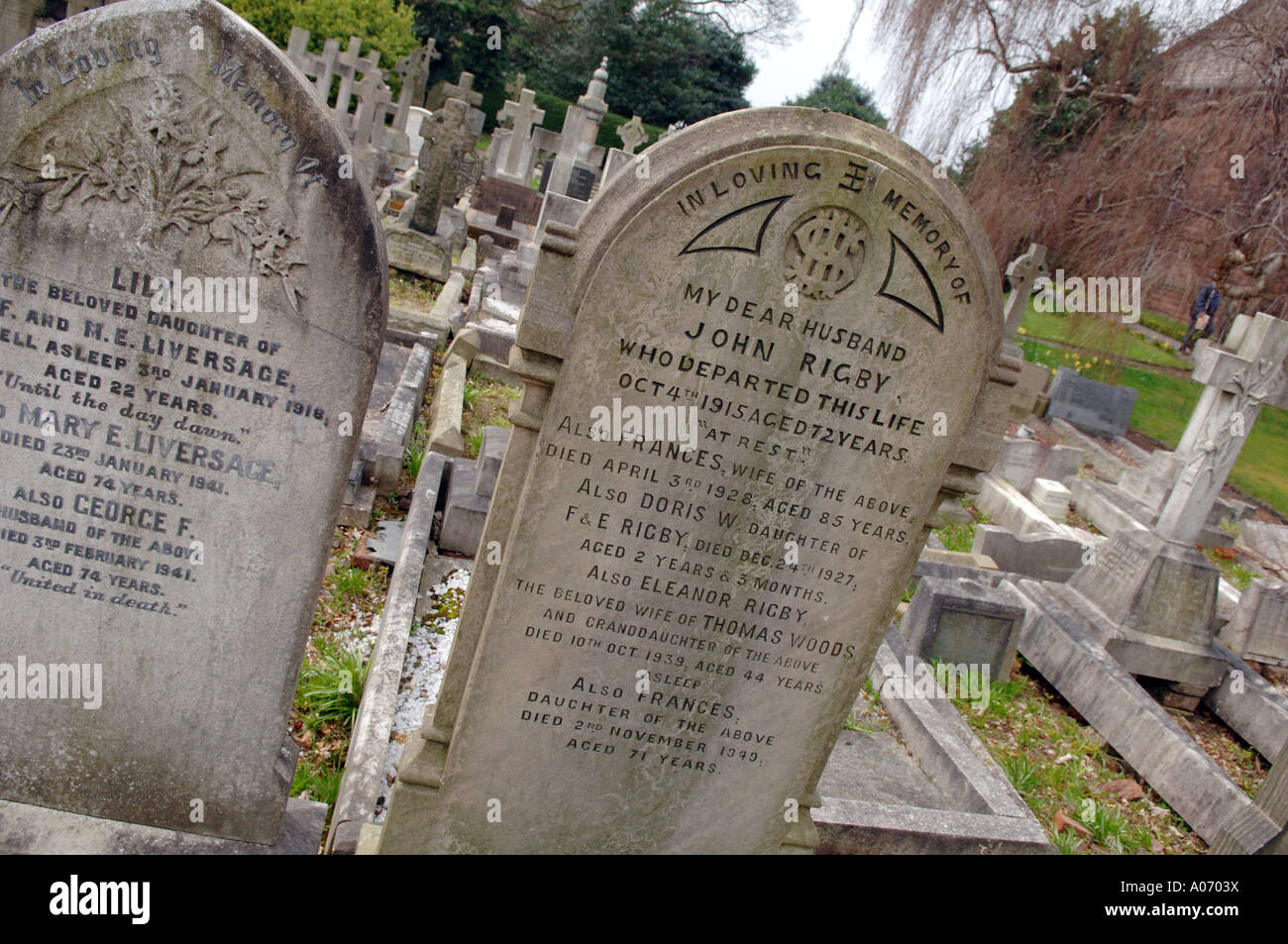 Copyright Fotografia da Howard Barlow tomba di pietra del 'Eleanor Rigby resa famosa da una canzone dei Beatles Foto Stock