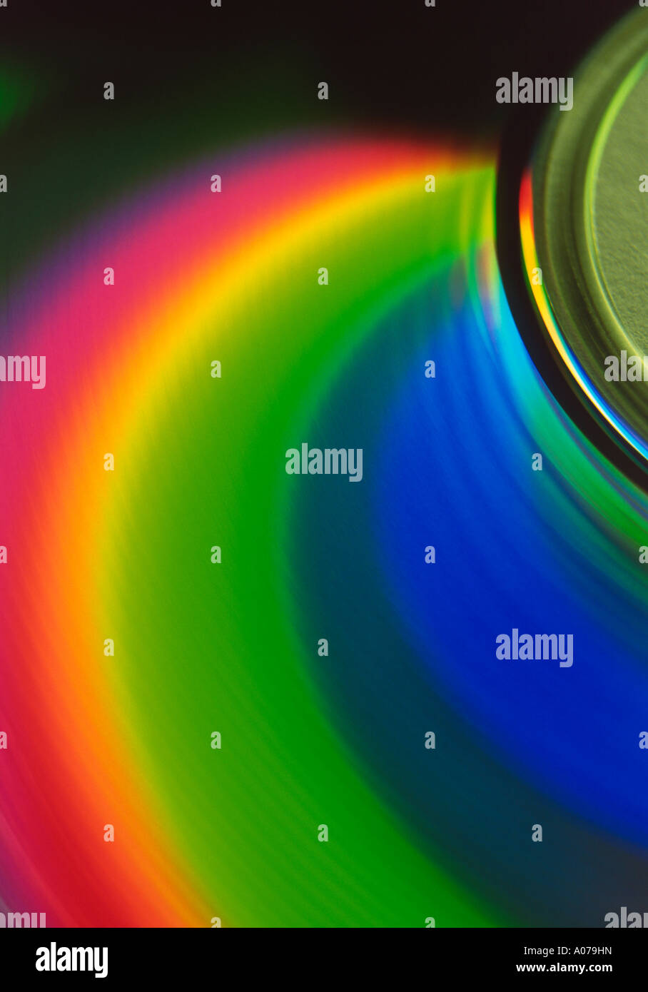 Rainbow pattern luminoso sulla superficie del CD Foto Stock
