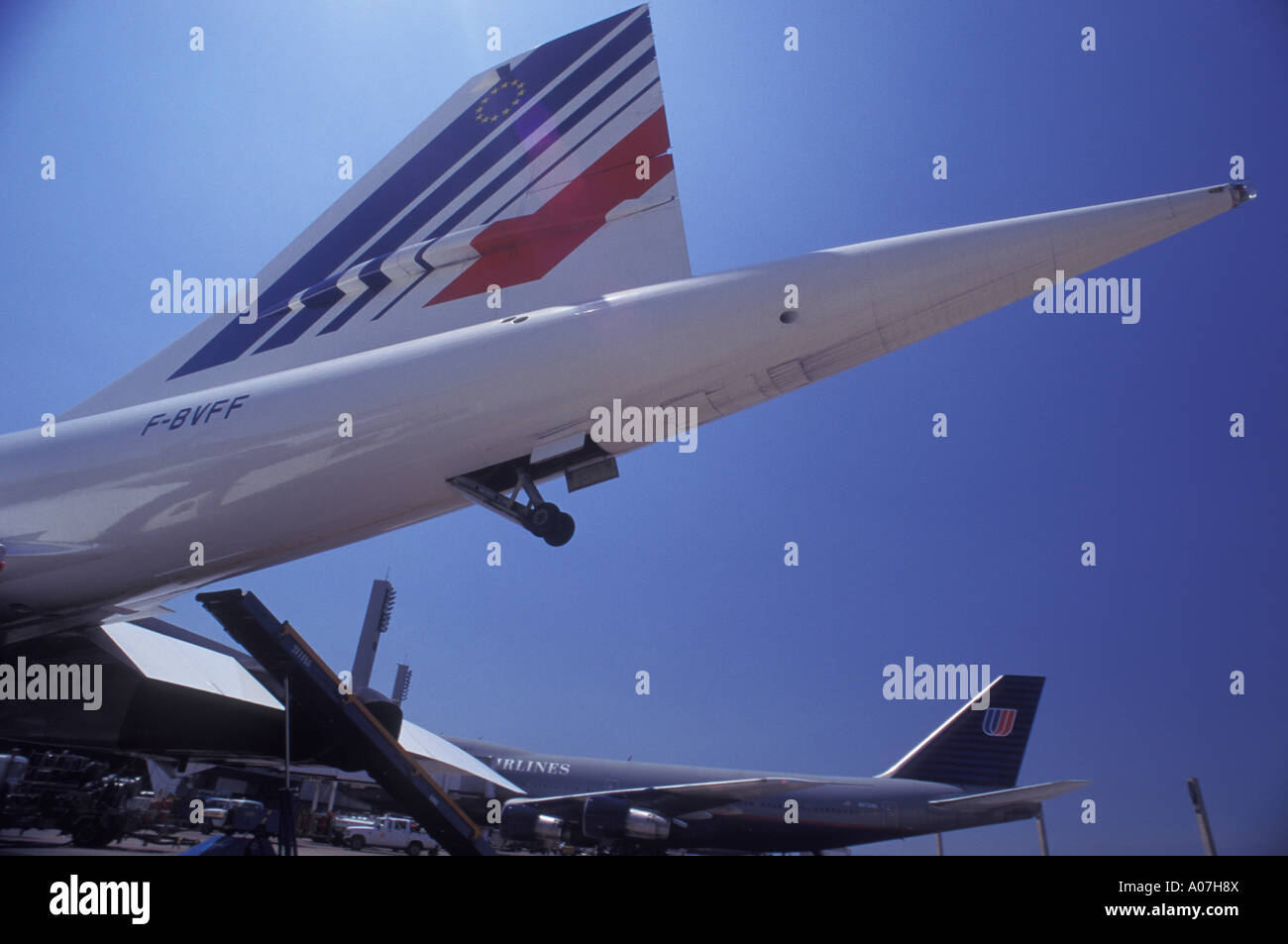 Concorde di coda di aeromobili l'aeroporto di Rio de Janeiro in Brasile aerei parcheggiati Foto Stock